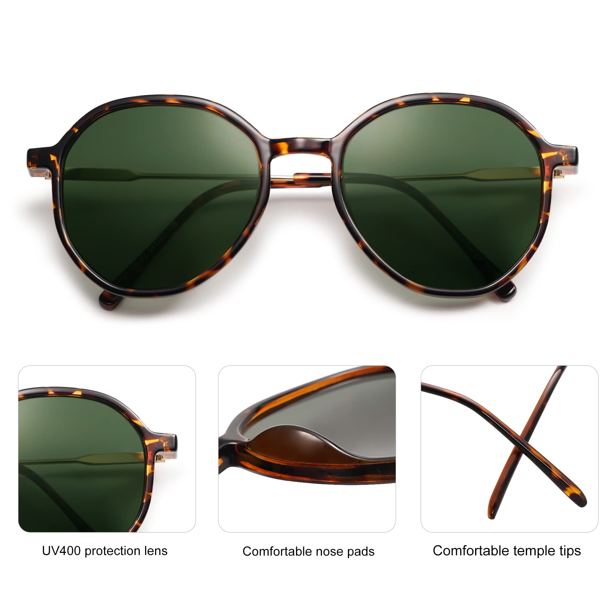 SOJOS Trendy Designer Hexagon Round Sunglasses for Women Fashion Big Shades Geometric Women Sunglasses SJ2181, Tortoise Frame/Dark Green Lens