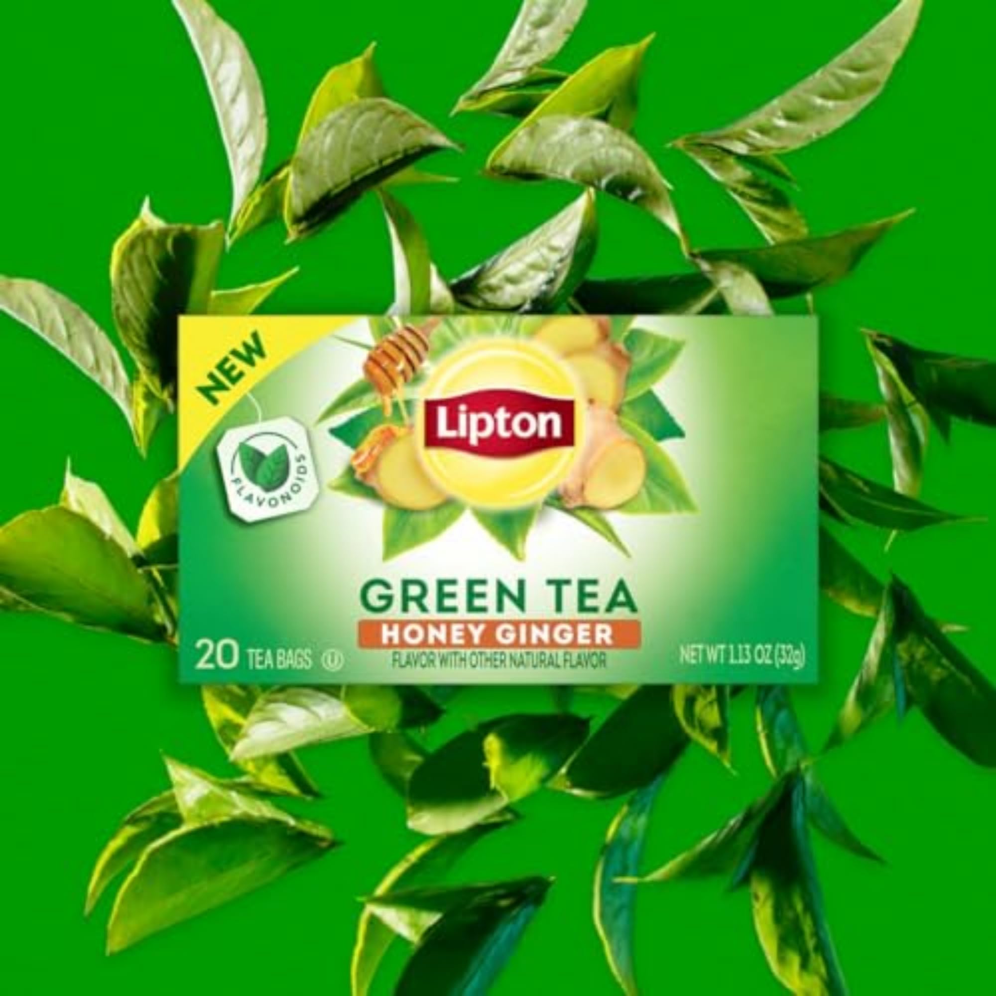 Lipton Honey Ginger Green Tea Bags, Flavored, Unsweetened Teabags for Hot Tea or Iced Tea with Caffeine and Flavonoids, 120 Total Tea Bags (20ct - Pack of 6)