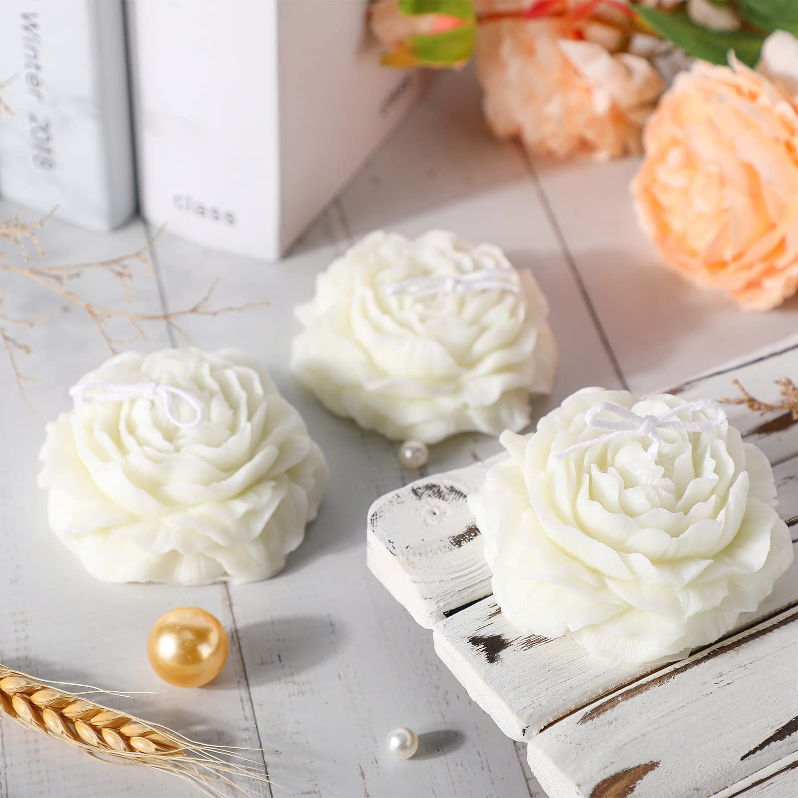 3 Pcs Flower Shape Trendy Candles Floral Shaped Aesthetic Candle Soy Wax Cool Candles Handmade Minimalism Candles Decorative Candles for Valentines Home Spa Yoga Decor Wedding Party Gift Art, White