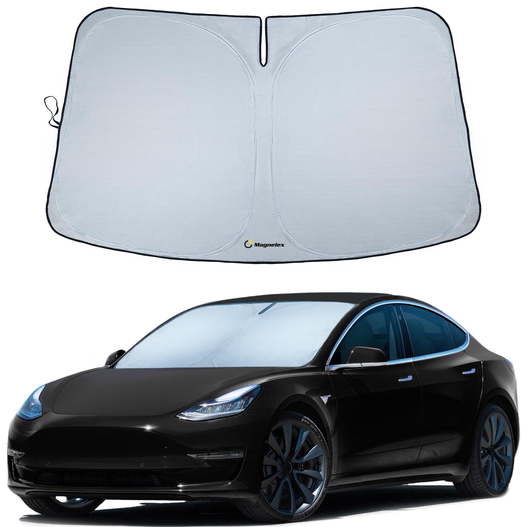 Magnelex Tesla Windshield Sun Shade (Model 3/Y), Reflective Polyester Blocks Heat & Sun, Foldable Car Window Sun Blocker, Mirror Cut-Out, Fade-Resistant Sunshade, Tesla 3 Accessories