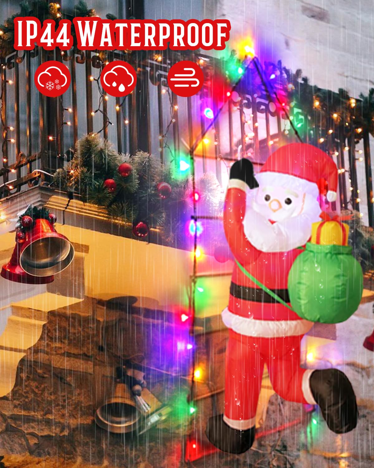 5FT Christmas Inflatable Santa Claus Has Built-in LED Light, Inflatable Santa Claus Ladder Lights with 8 Modes, Dimming, Christmas Decorations Lights for Window Wall Garden Outdoor Indoor Holiday Xmas