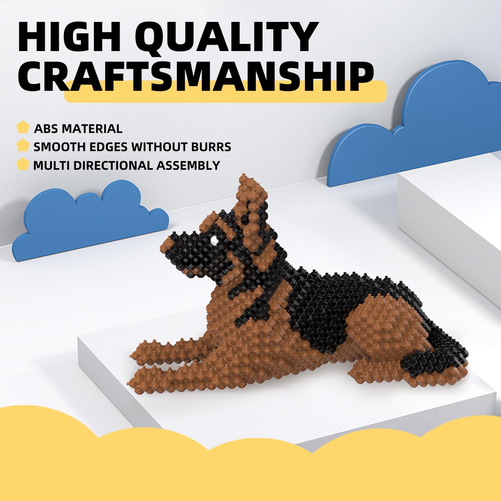 KADELE Cute Dog Building Animal Sets, Extremely Challenging STEM Building Blocks Decor for Adults Kids, Micro 3D Educational Toys for Boys Girls Ages 8 and Up，German Shepherd