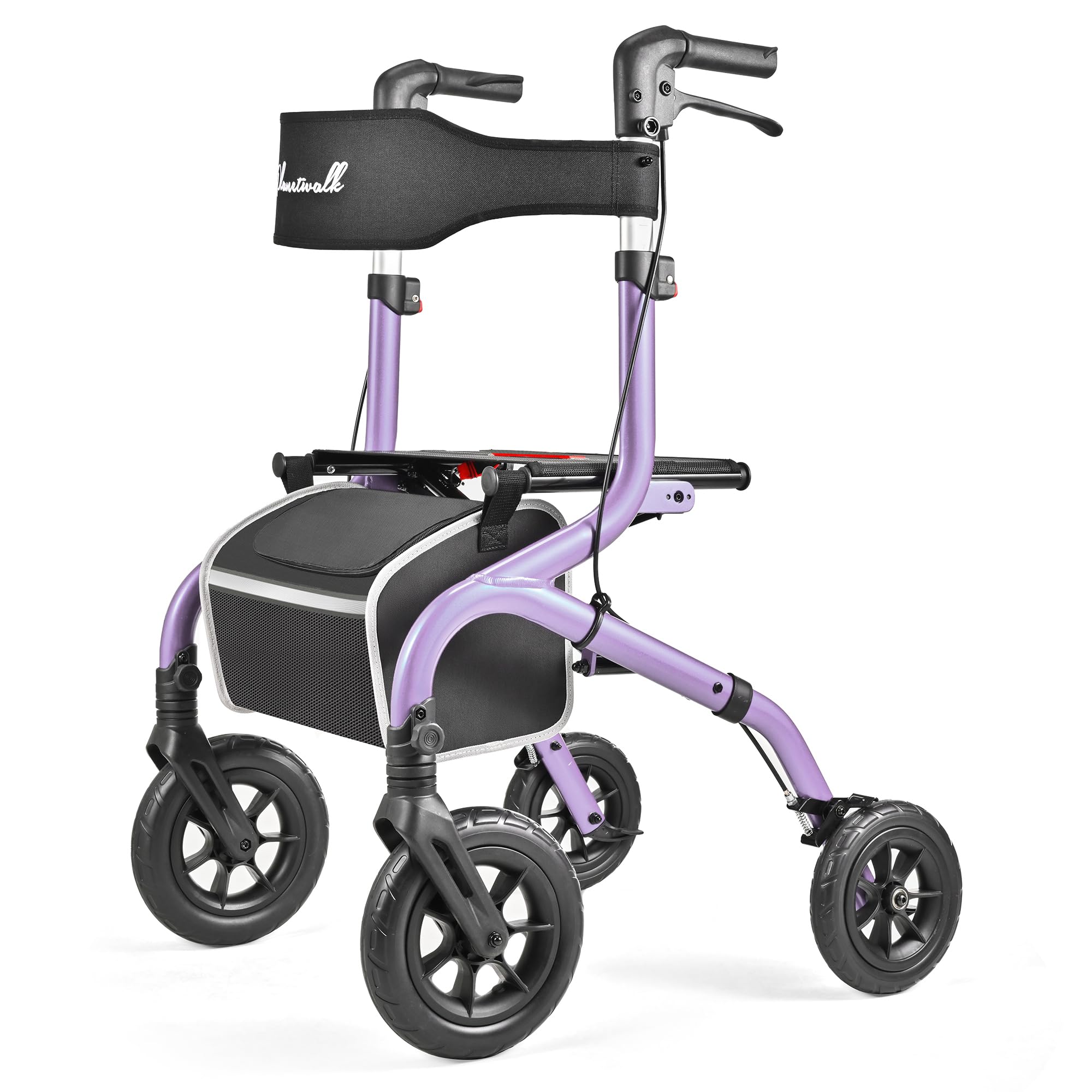PLANET WALK Foldable Rollator Walker: 10" & 8" All-Terrain Wheels, 300lb Capacity, Treaded Rubber Tires, Breathable Seat & Backrest, Lightweight Mobility Aid for Seniors, Purple