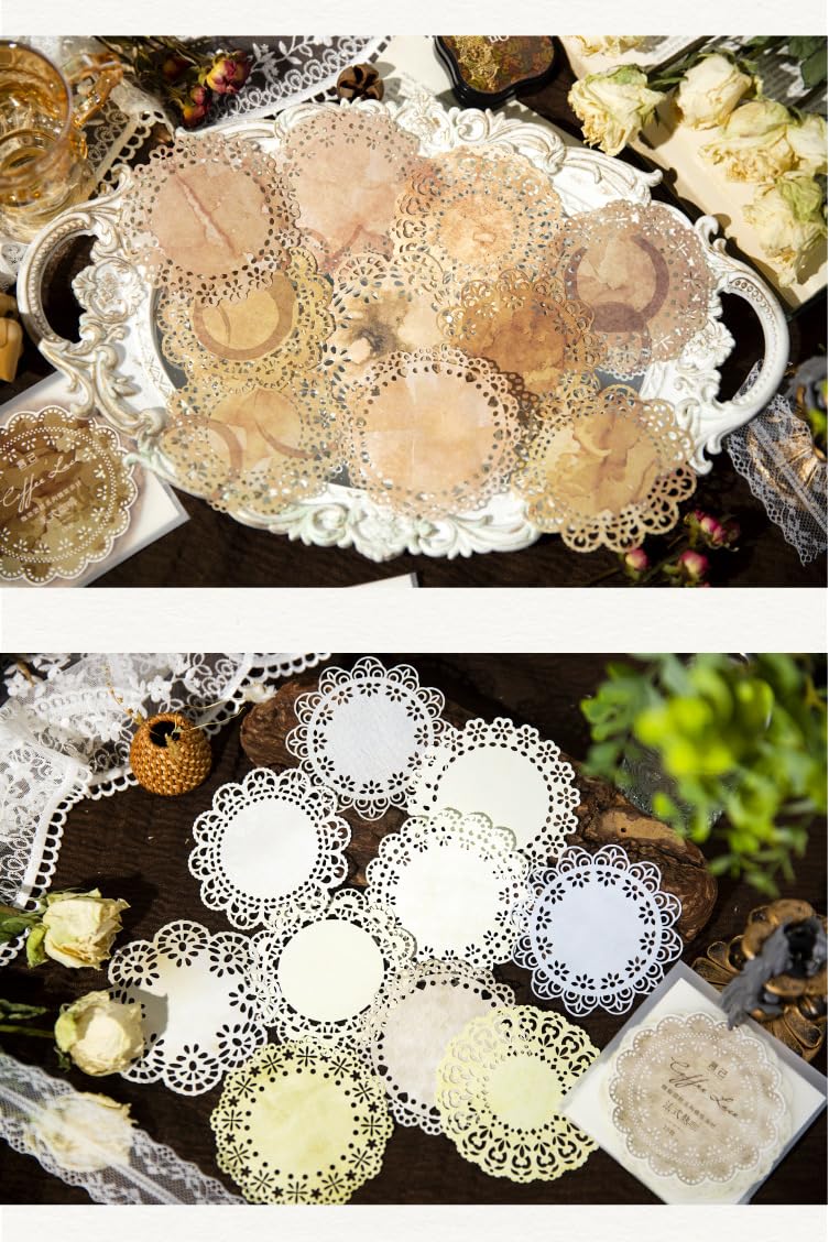 60 Pcs Lace Paper Decoupage Paper Round Lace Paper Lace Table Doilies for Scrapbook Supplies Aesthetic Journals Junk Journal Planners Vintage Journaling Supplies Crafts（C）