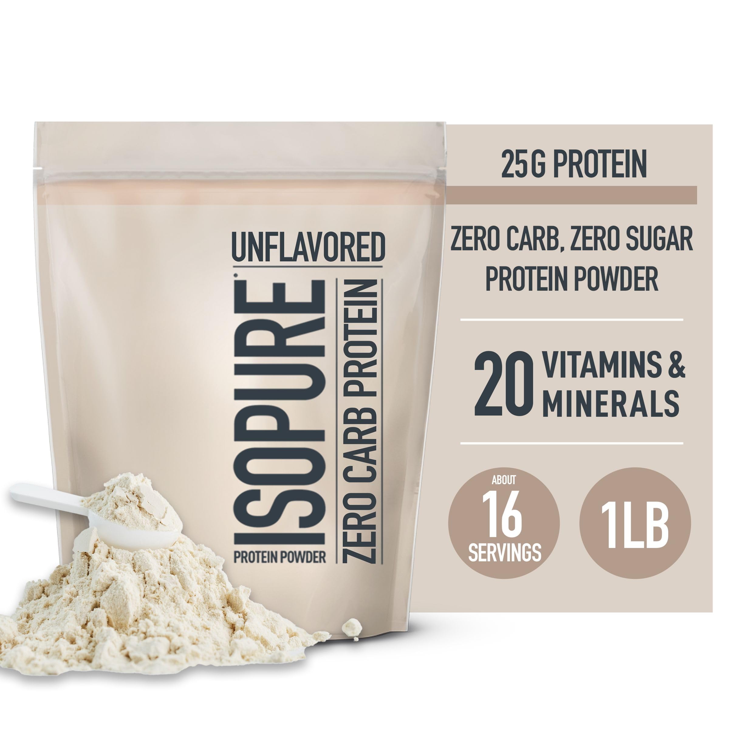 Isopure Unflavored Protein, Whey Isolate, with Vitamin C & Zinc for Immune Support, 25g Protein, Zero Carb & Keto Friendly, 1 Pound (Packaging May Vary)