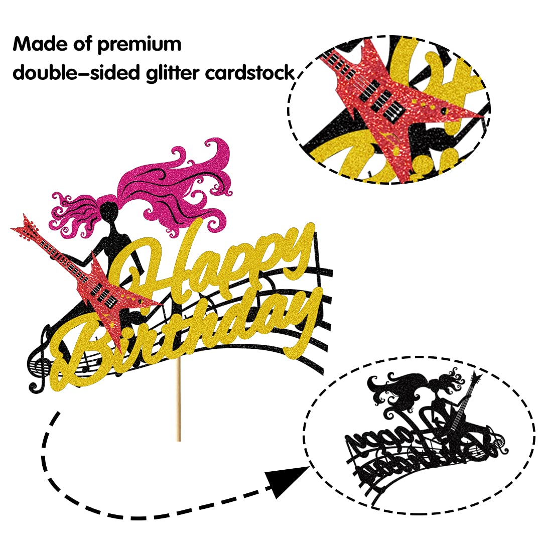 Guitar Cake Topper Rock and Roll Theme cake decorations Sign Musical Notes Player Cake Decorations for Musical Birthday Party Decor Man Boy Girl Birthday Party Supplies