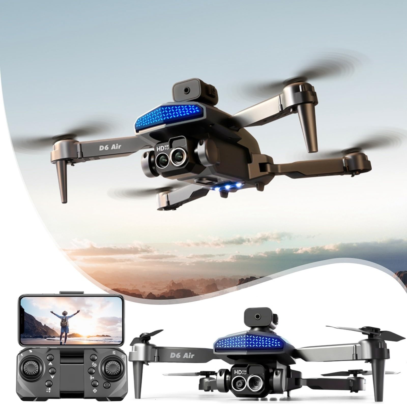 4K Aerial Photography Drone - Drone with Camera - Versatile Quadcopter with Altitude Hold, Headless Mode - Remote Control Camera Drone - Foldable Drone for Adults - Gift