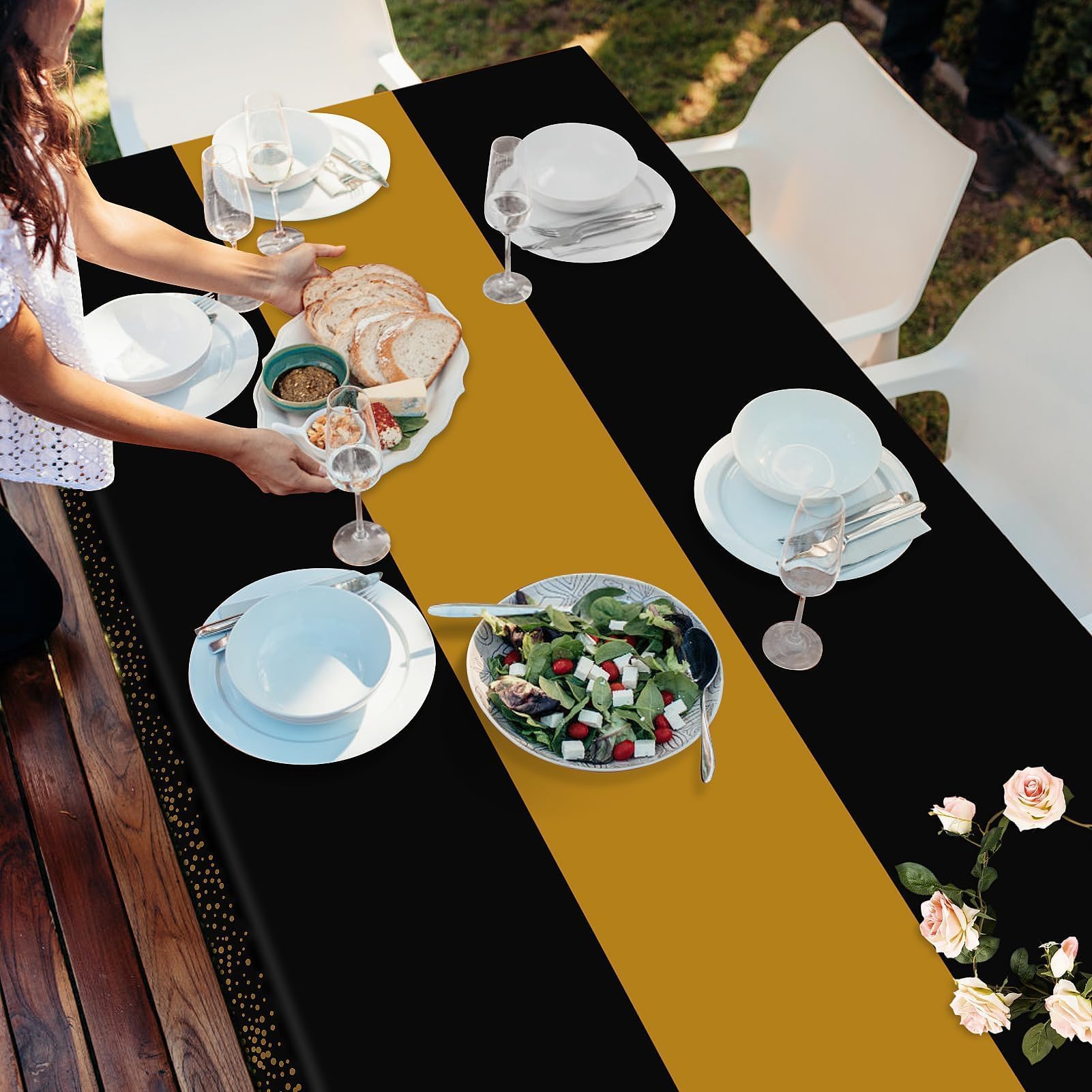 3 Pack New Years Tablecloth,Black and Gold Tablecloths for Rectangle Tables,New Years Decorations,54" x 108" Disposable Plastic Table Cloth for Parties,Birthday Party Decorations,Graduation,Wedding