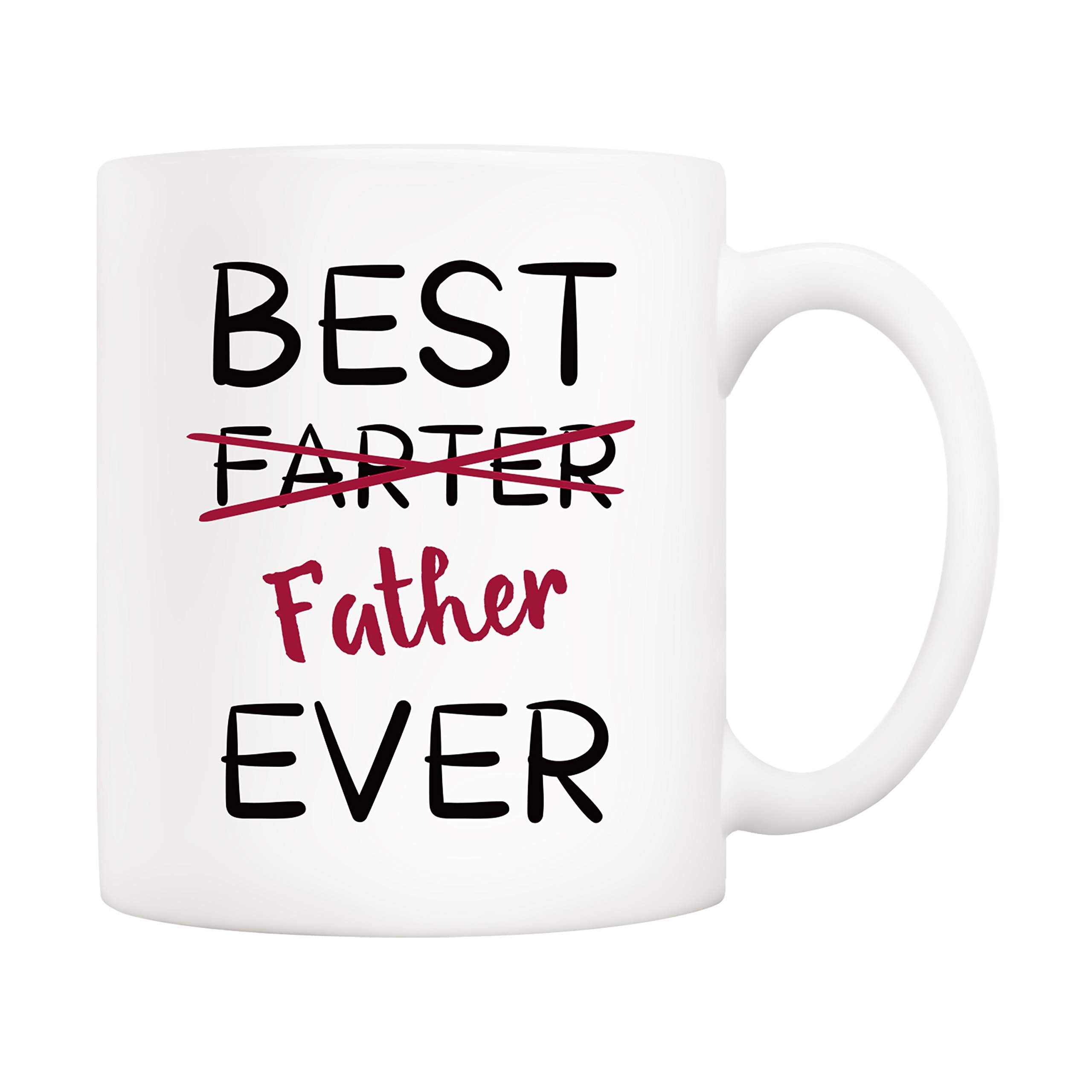 5Aup Fathers Day Christmas Gifts Funny Dad Coffee Mug from Child Daughter Son Kids, Best Father Ever Cups 11 Oz, Unique Birthday and Holiday Gifts for Dad Father