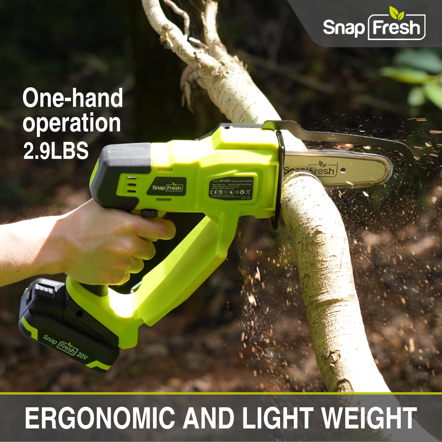 SnapFresh Mini Chainsaw Cordless, 5 Inch Electric Chainsaw Portable, Handheld Chain Saw With 2.0ah Battery & Fast Charger, Small Battery Powered Chainsaw for Wood Cutting Tree Trimming, Gift for Men