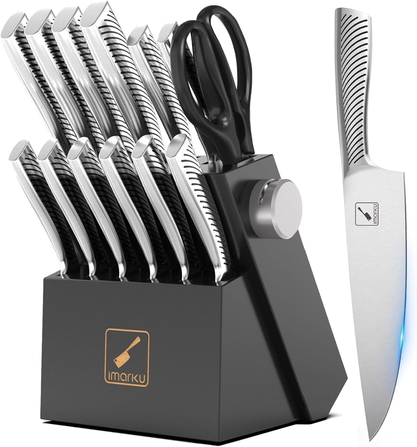 imarku Knife Set - Knife Sets for Kitchen with Block, 14PCS High Carbon Stainless Steel Kitchen Knife Set, Dishwasher Safe Knife Block Set with Ergonomic Handle, Valentine's Day Gifts