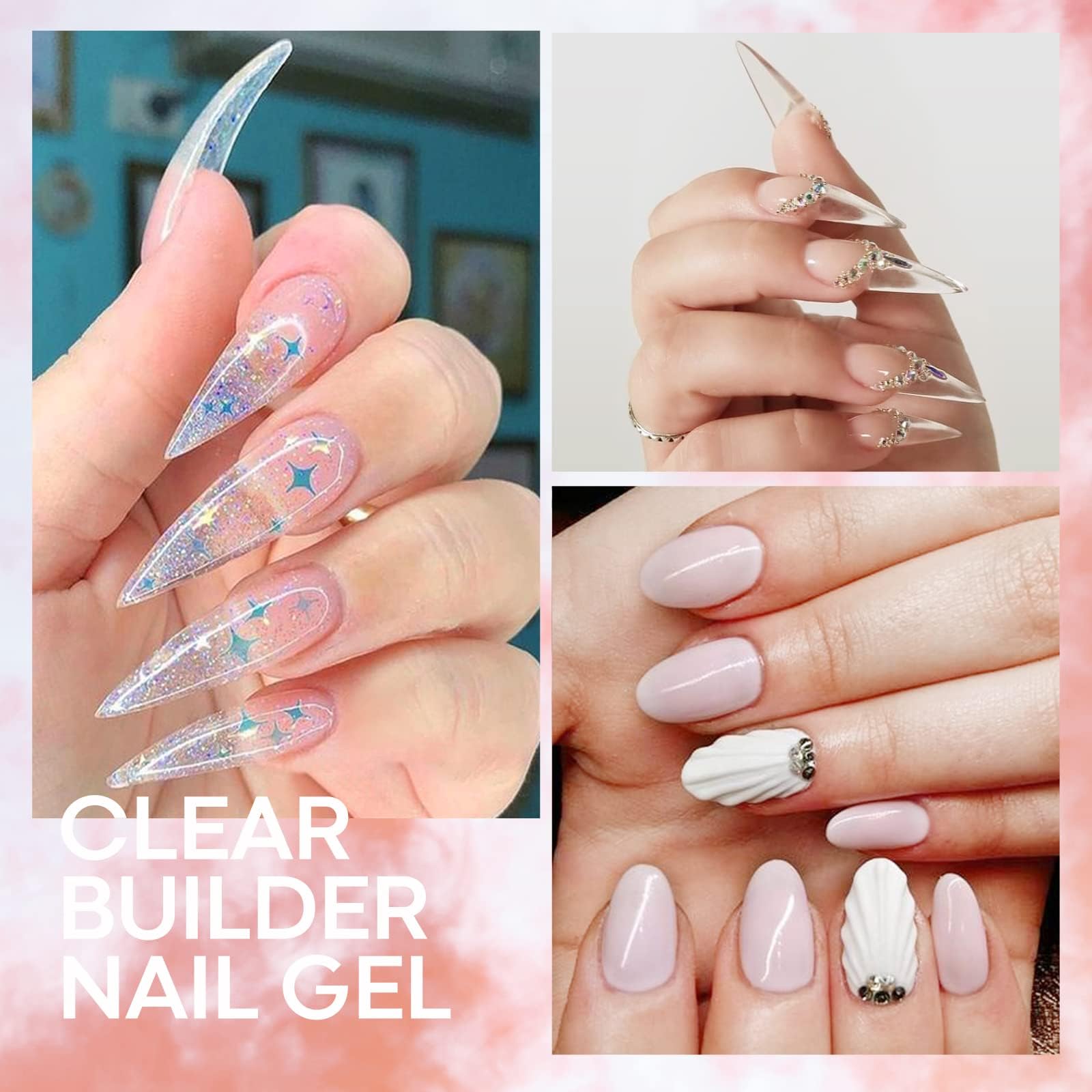 Modelones Builder Nail Gel Kit - Clear Extension Kit Hard Gel for Nails 2oz Strengthen Acrylic Manicure Art Set with 100PCS Dual Forms and Dual-use Acrylic Brush Professional DIY at Home