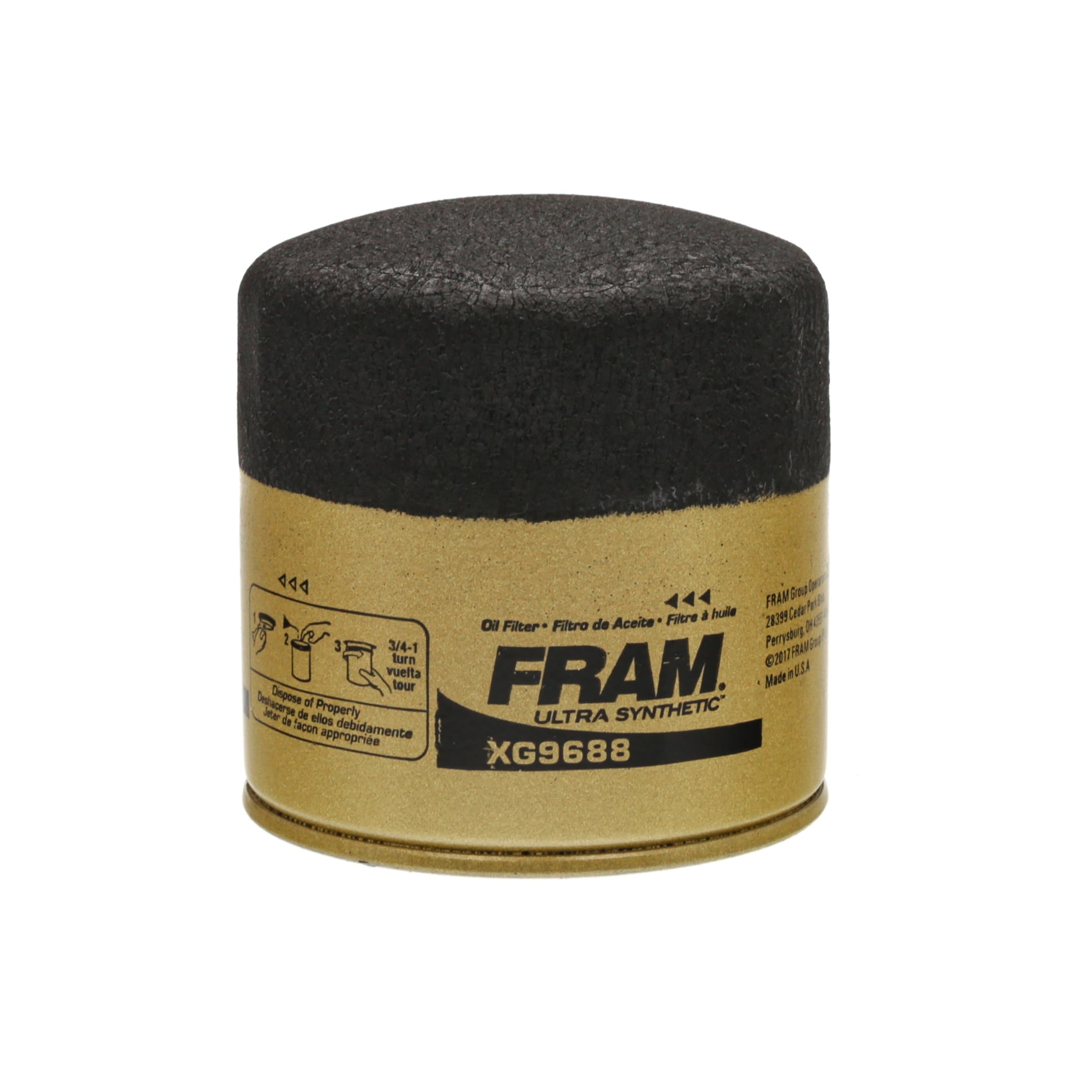 FRAM Ultra Synthetic Automotive Replacement Oil Filter, Designed for Synthetic Oil Changes Lasting up to 20k Miles, XG9688 with SureGrip (Pack of 1)