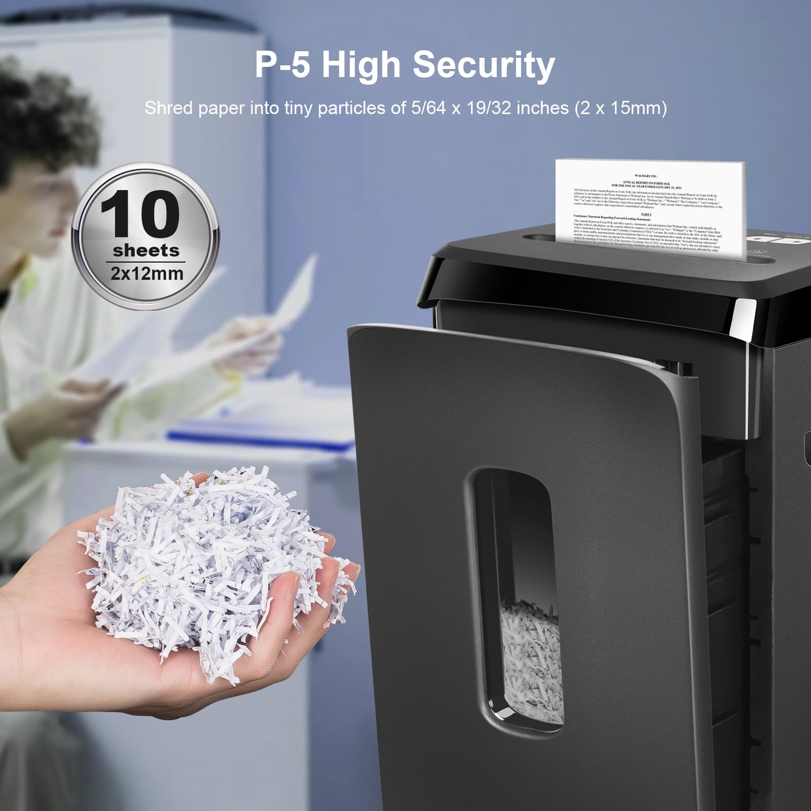 Wingwise P5 Paper Shredder for Home Office,60-Min Shredding, P-5 Micro Cut High-Security Heavy Duty Shredders,58 dB Quiet,10-Sheet Jam-Proof with 6.1 Gallon Bin, Shreds Credit Card & Staples(PRO)