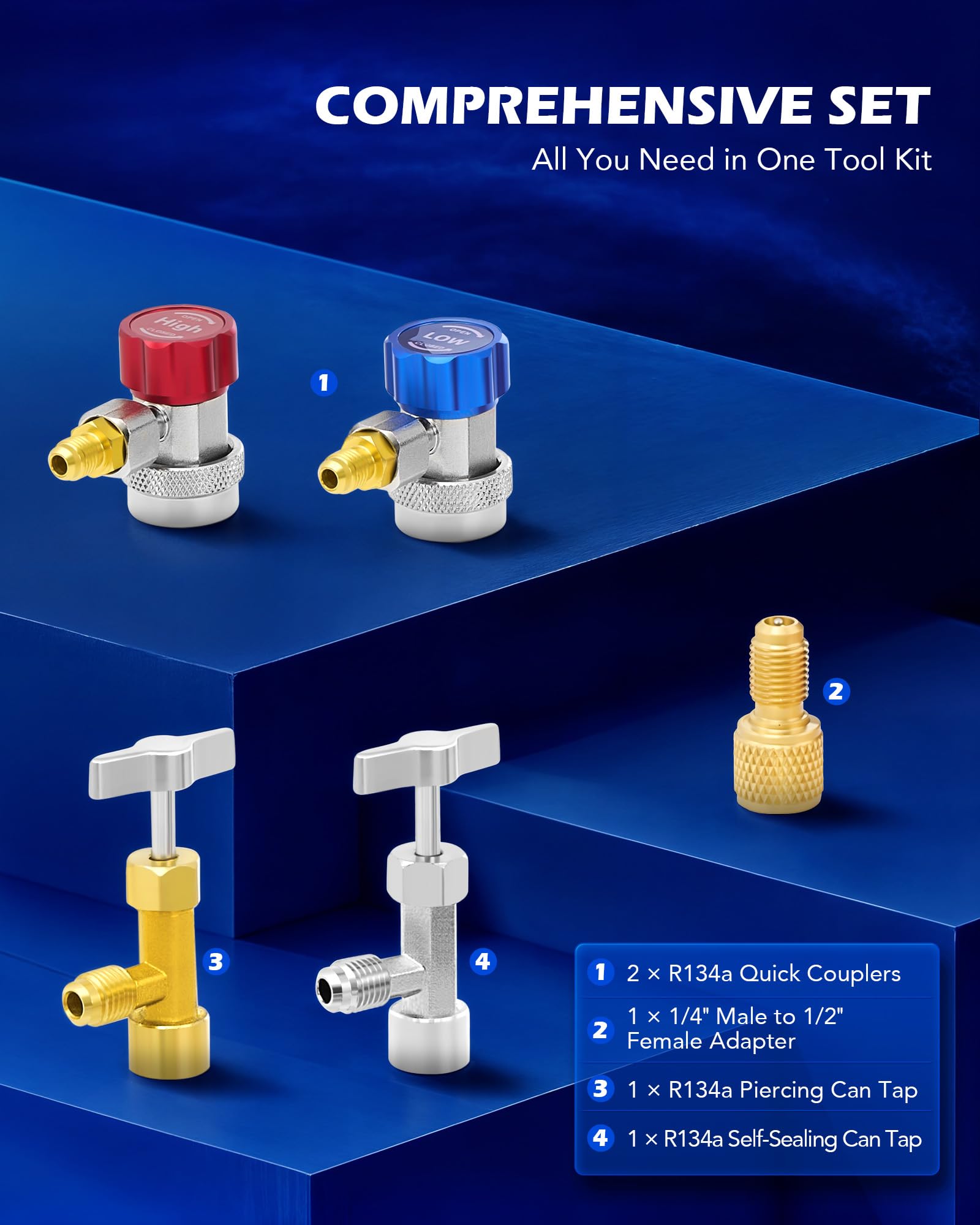 Orion Motor Tech AC Gauges, AC Manifold Gauge Set for R134a R12 R502 Refrigerant, 3 Way Car with 5FT Hoses Couplers & Adapter, Puncturing & Self Sealing Can Tap Freon Charge Kit