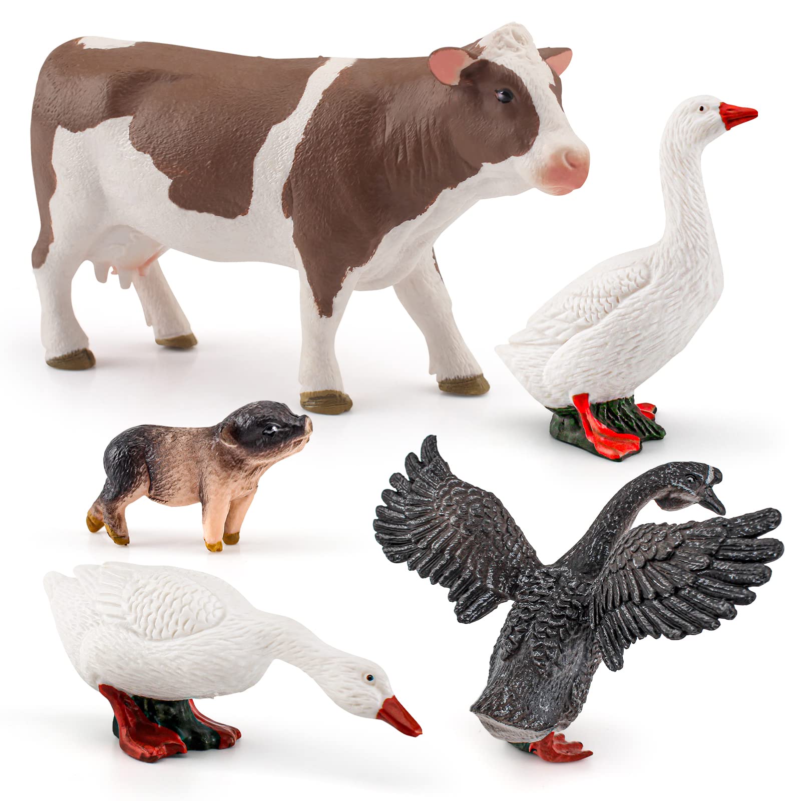 LC JoyCre 5PCS Goose Toy Goose Figurine Cow Toy Piggy Animal Figure for Toddlers Preschool Animals Figures Eduactional Project Diorama Model Toy for Kids 3 4 5 6