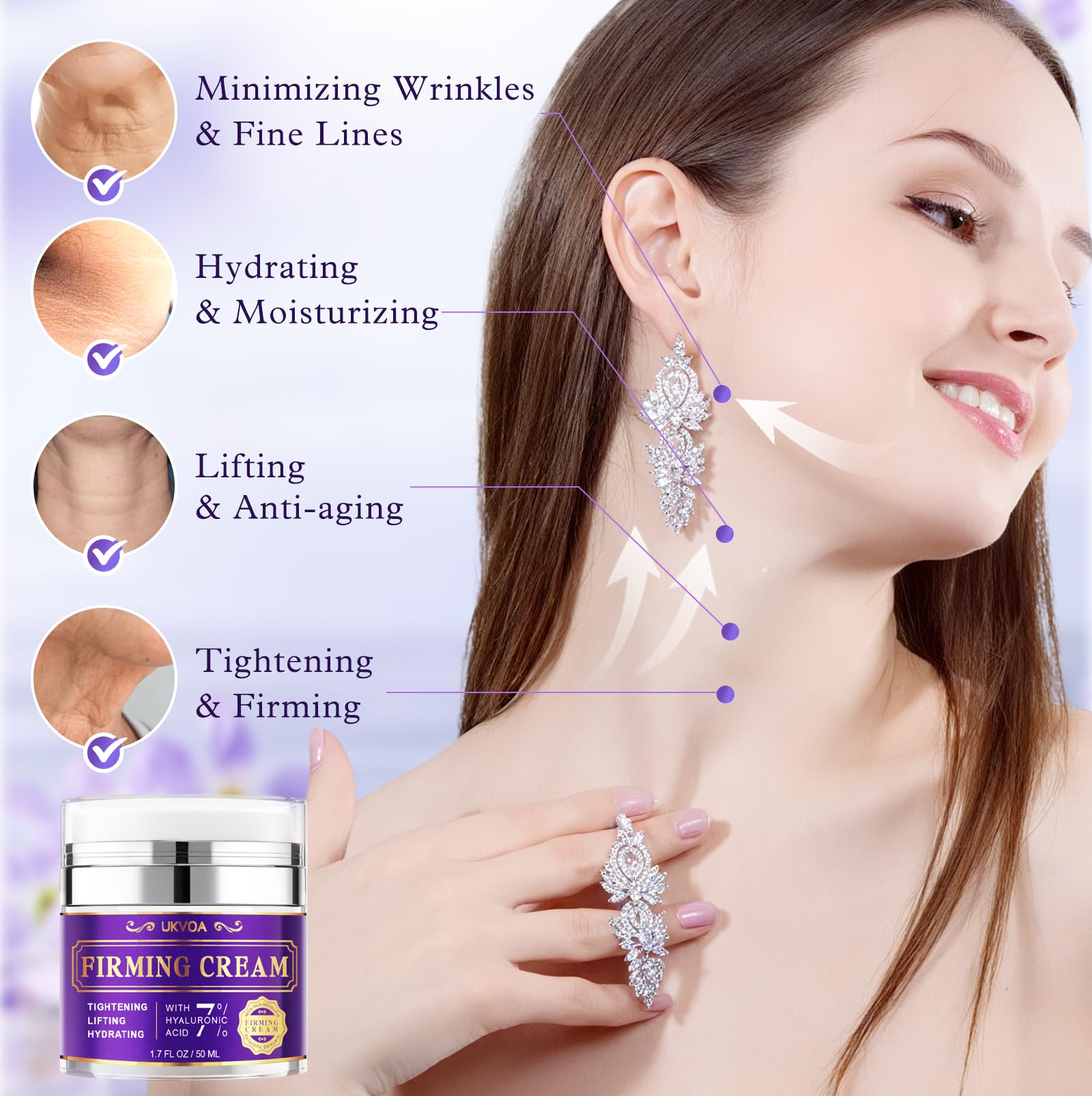 UKVOA Retinol Neck & Face Wrinkle Cream for Women, Neck Cream for Tightening and Firming, Anti Aging Skin Care with Collagen & Hyaluronic Acid, Instant Face Lift Cream 1.7 Fl Oz