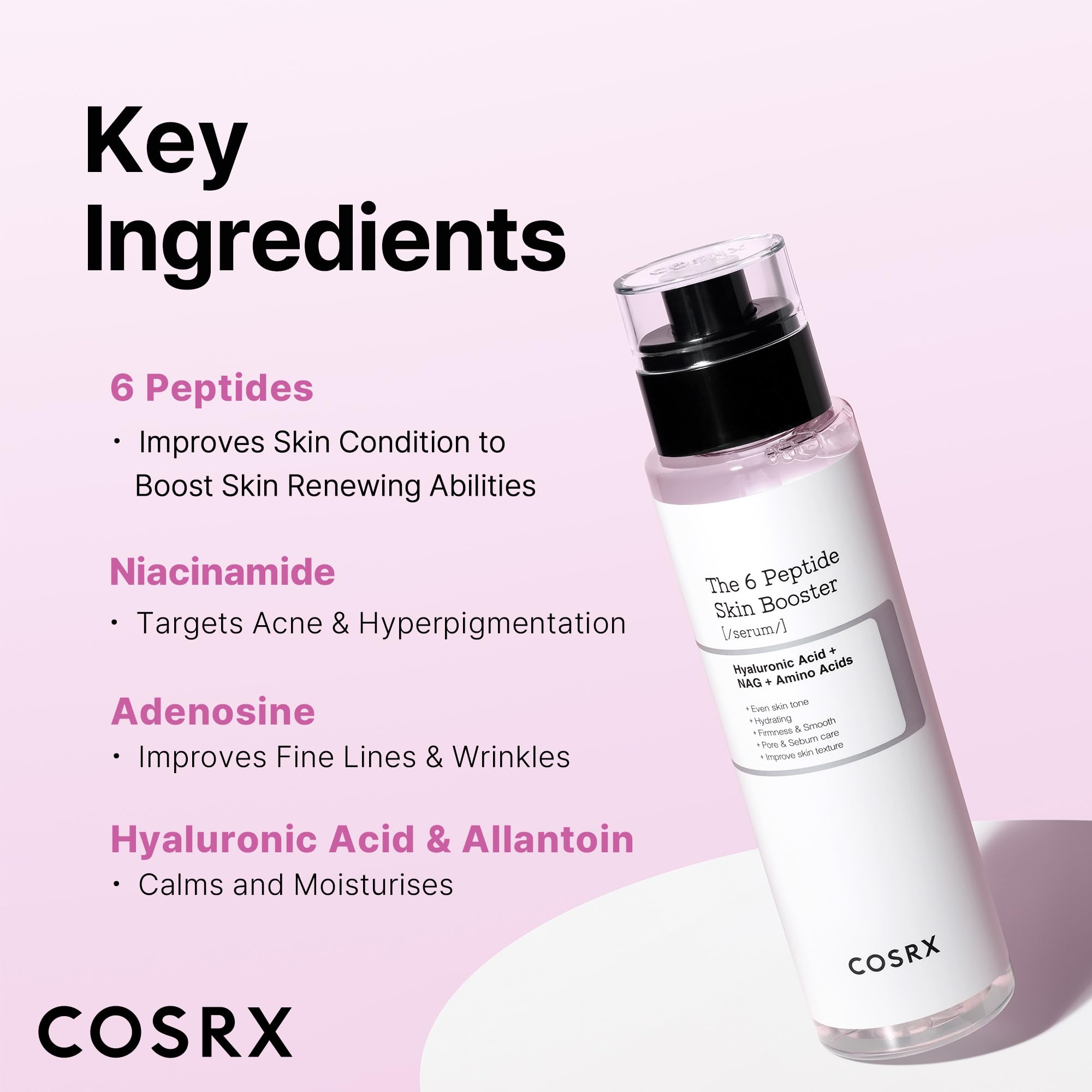 COSRX 6X Peptide Collagen Booster Toner Serum, Niacinamide & Hyaluronic Acid Skin Renewal Boosting Facial Essence for All Skin Types, Korean Skin Care, Paraben Free, 150mL/5.07 Fl.Oz