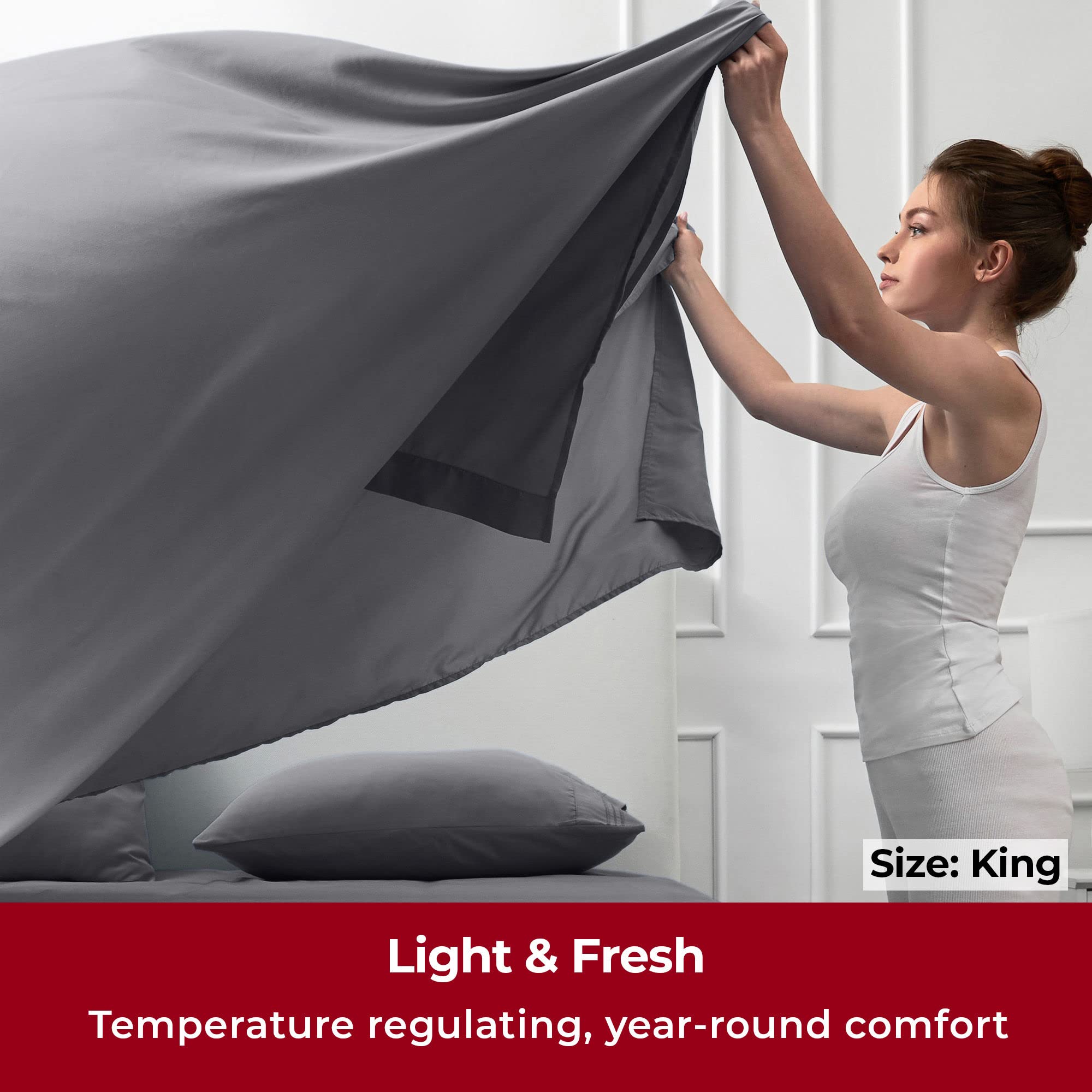 Mellanni 4PC Bed Sheet Set + 2 Pillowcases Bundle&Save - Iconic Collection Bedding - Bundle Includes: 1 Flat Sheets, 1 Fitted Sheet and 4 Pillow Cases (King, Gray)