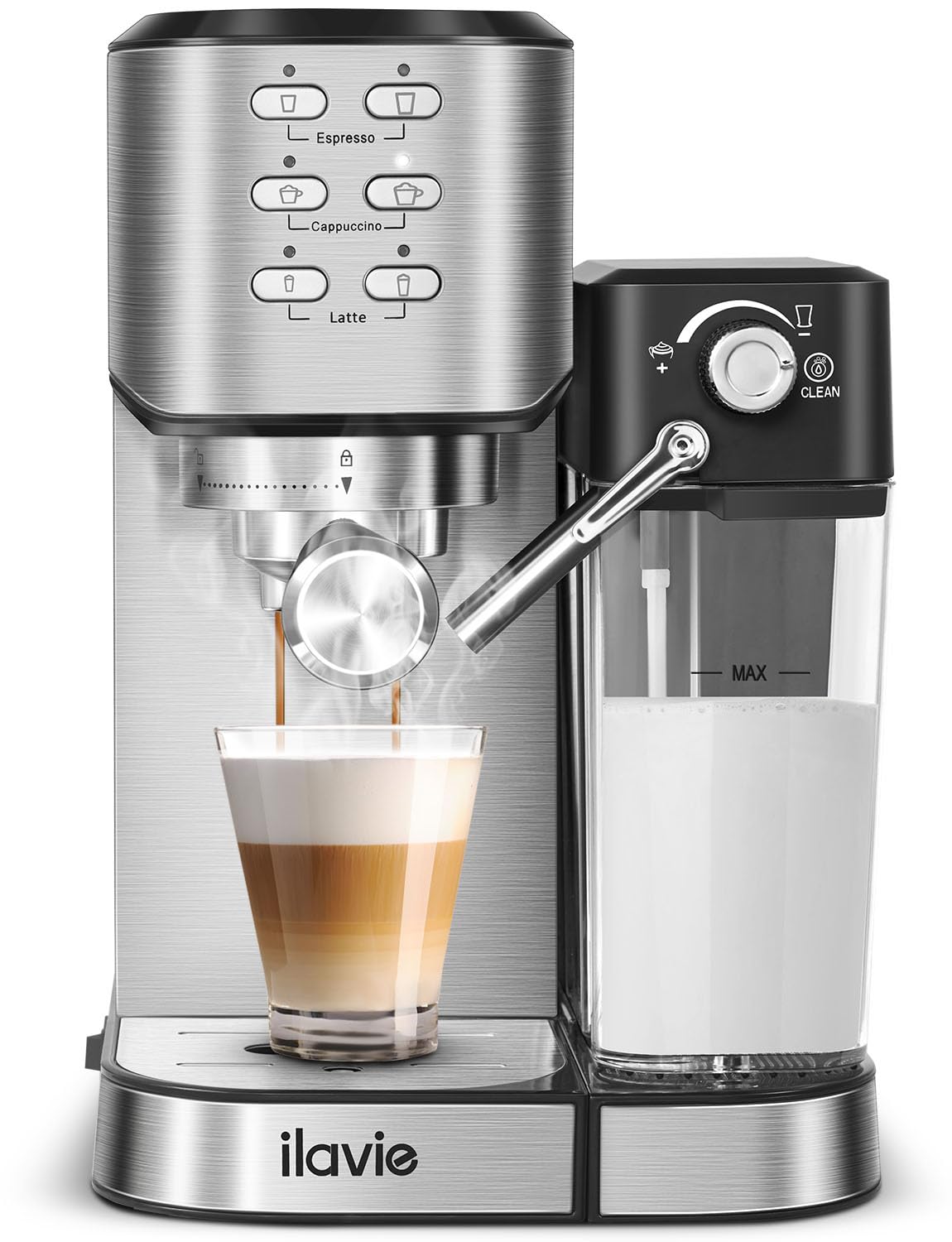 ILAVIE Espresso Machine 20 Bar, 6 in 1 Espresso Coffee Machine Built In Milk Frother for Espresso, Cappuccino and latte with 1000ML Water Tank, 1350W