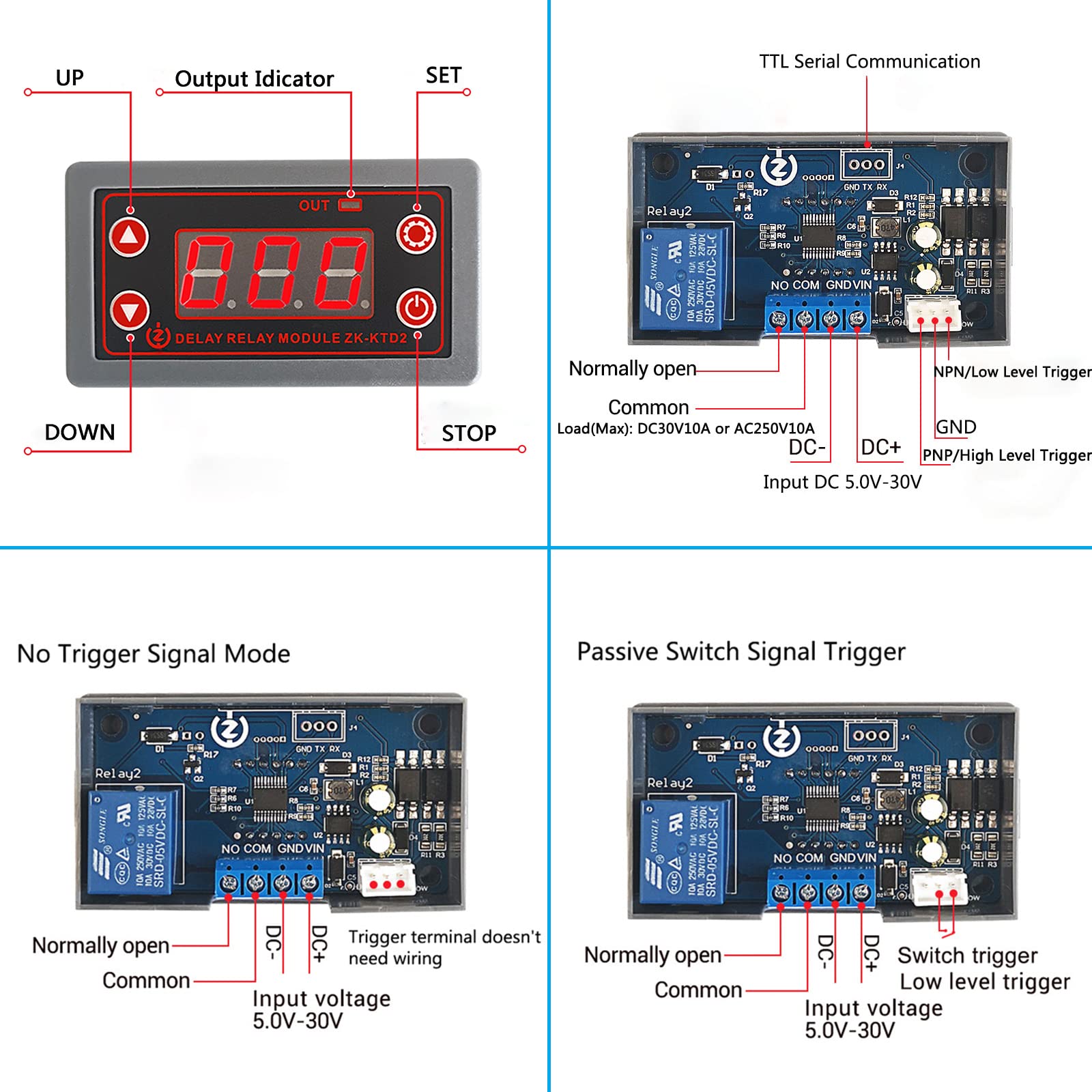 Time Delay Relay, CavalliFun Timer Delay Controller Module DC 5V 12V 24V, Delay Power-Off Trigger, LCD Display Delay-Off Cycle Timer 0.01s-9999mins and Delay Switch Control Support Micro USB 5V Input