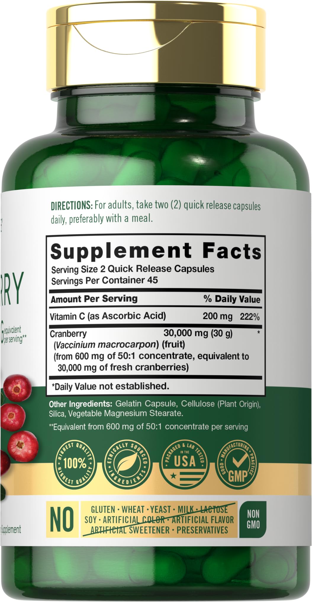 Carlyle Cranberry Supplement | 30,000mg | 90 Capsules | Non-GMO and Gluten Free Formula | Cranberry Pills from Concentrate Extract