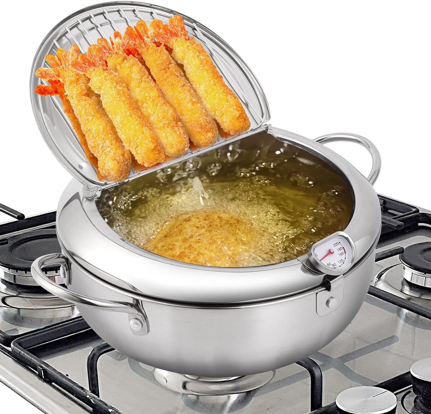 Deep Fryer Pot,Oxydrily Japanese Tempura Deep Fryer Stainless Steel Frying Pot With Thermometer