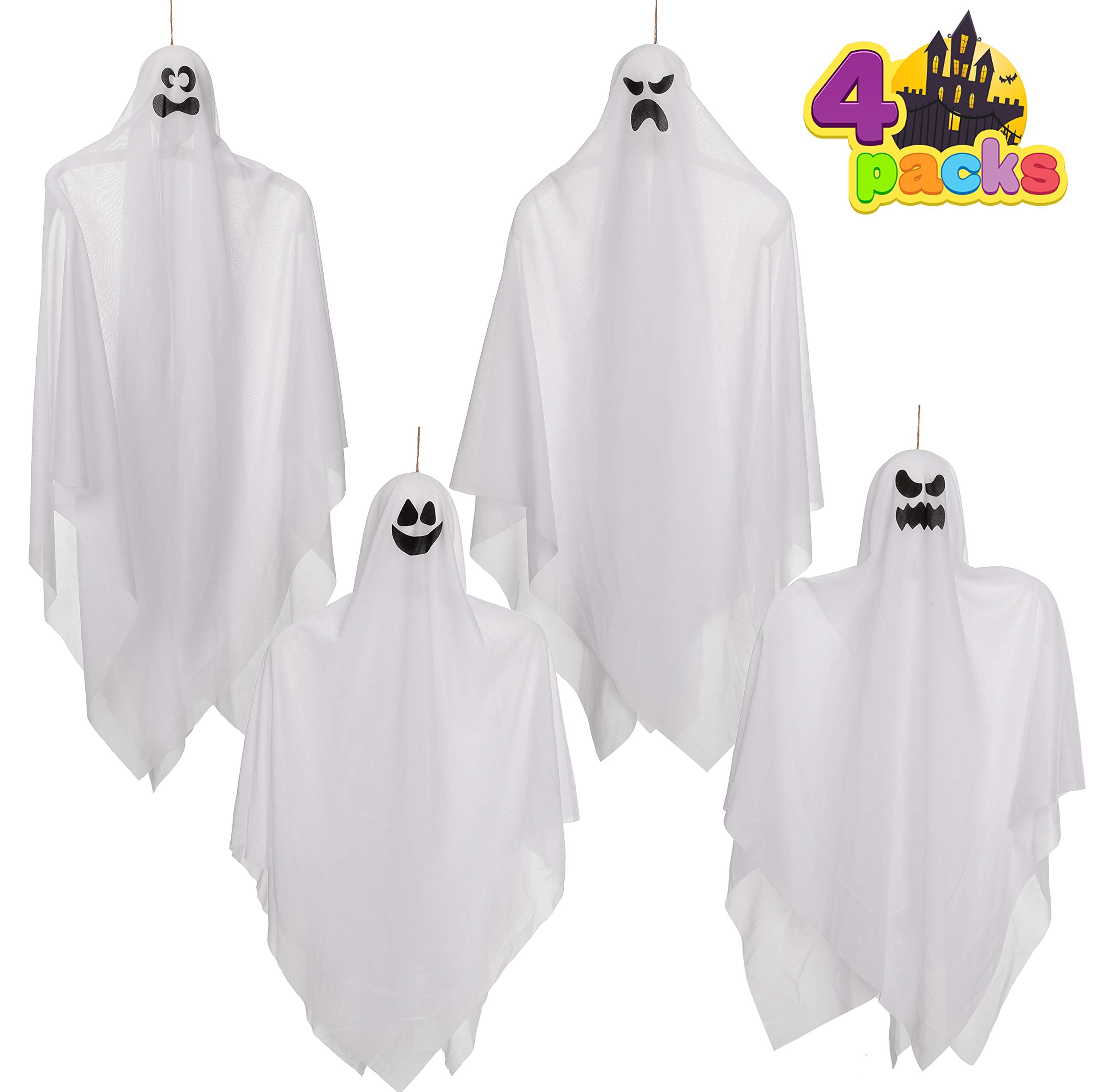 JOYIN Halloween Hanging Ghosts(4 Pack) Two in 35.5” and Two in 27.5” for Halloween Party Decoration, Cute Flying Ghost for Front Yard Patio Lawn Garden Party Décor and Halloween Hanging Decorations