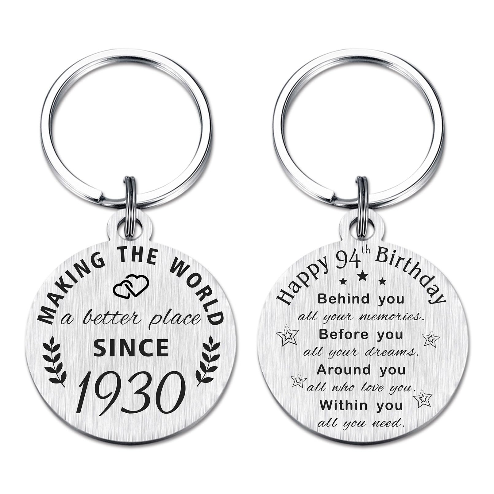 ABNTY 94th Birthday Gifts for Women Men, 94 Year Old Birthday Keychain, Born in 1930 Gifts, 1930 Birthday Decorations