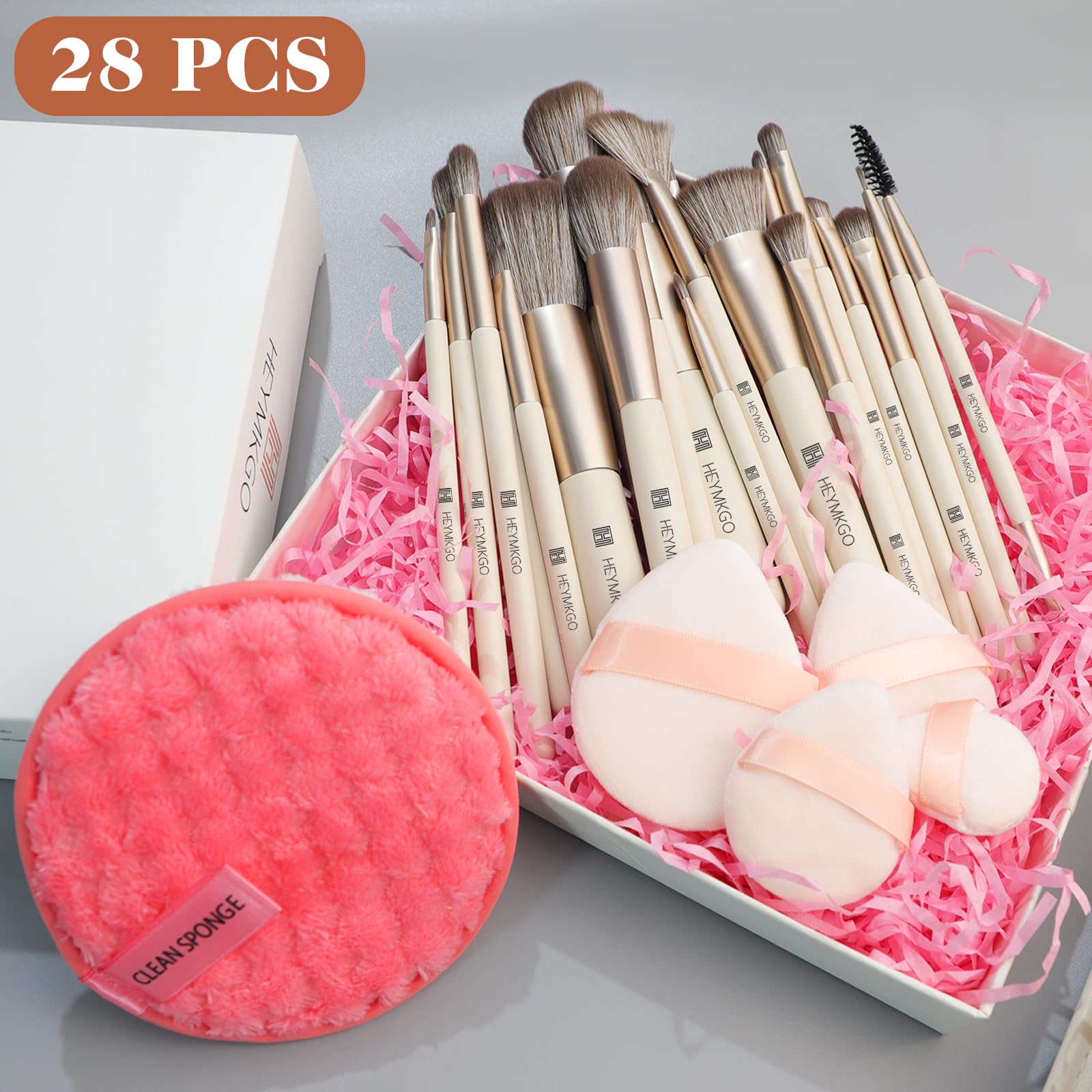 HEYMKGO Makeup Brushes 22Pcs Makeup Brush Set Professional Premium Synthetic Foundation Contour Concealer Eyeshadow Make up Brushes with Case Makeup Remover Pads Makeup Puffs