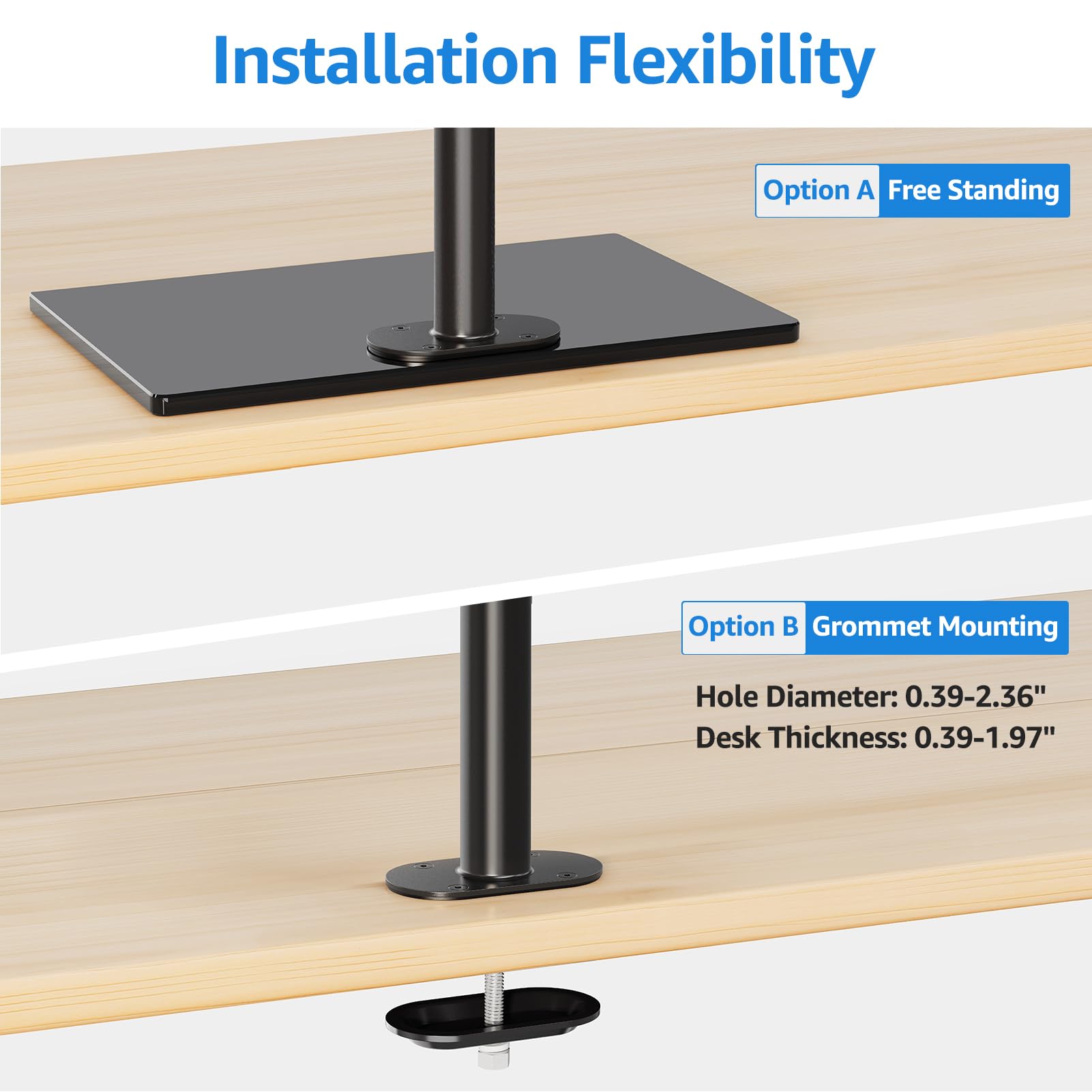 MOUNTUP Dual Monitor Stand, Free Standing Monitor Desk Mount for 2 Screens fits 13-27 inch, Holds Max 17.6 lbs, Computer Monitor Arms with Tempered Glass Base & Storage Tray VESA 75x75 &100x100mm