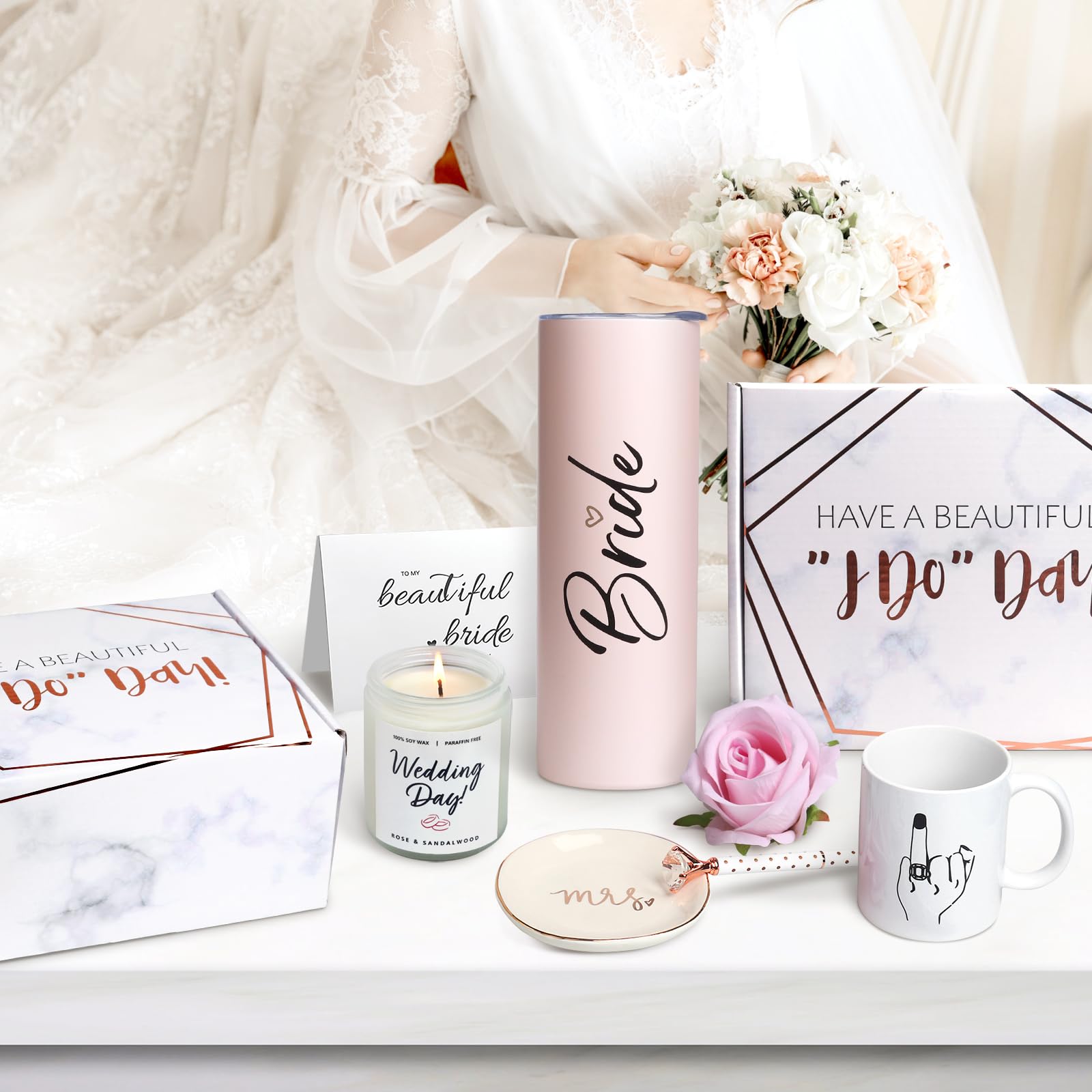 Bride To Be Gifts Box, Bridal Shower, Bachelorette Gifts For Bride, Engagement Gifts For Her, Wedding Gifts For Bride, Bachelor Party Gifts, Stainless Steel Tumbler Cup, Mug, Scented Candle - (Pink)