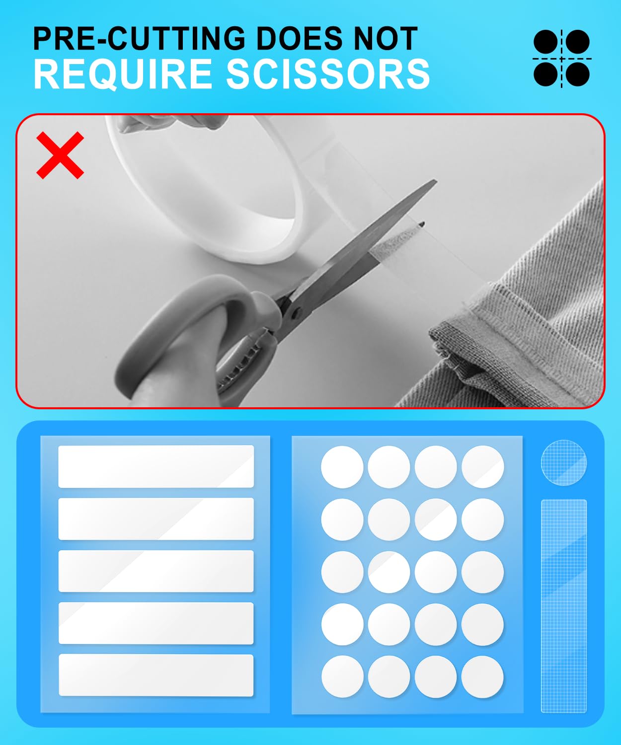 PHIXBEAR Double Sided Fabric Tape, 160Pcs Pre-Cutting Hem Tape No Sew No Iron, Fabric Adhesive for Fashion Dress, Cloth, Curtains, High Adhesive Sticky but Removable and Residue Free