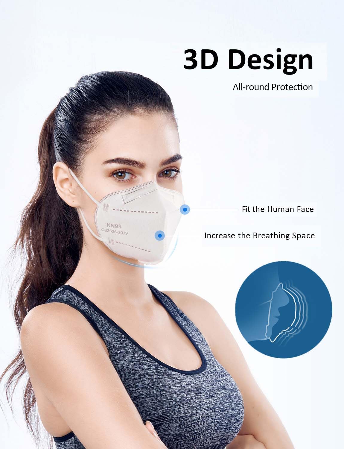 HUHETA 50 Packs KN95 Face Mask,5-Ply Breathable & Comfortable Filter Safety Mask (White)