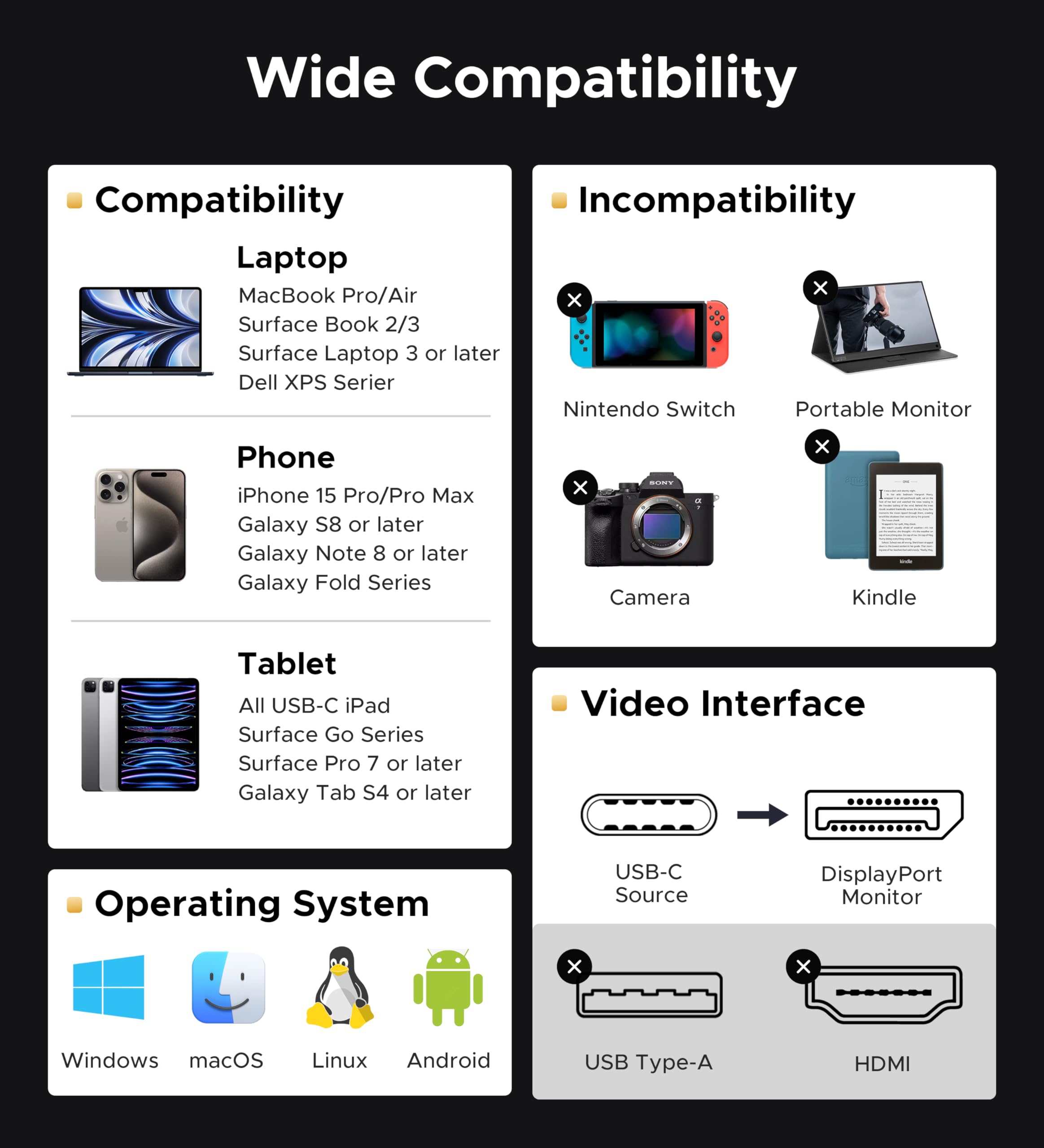 USB C to DisplayPort 1.4 Cable WARRKY 6FT | 8K@60Hz, 4K@240Hz | Stable Gold-Plated | Aluminum Type-C to Display Port (DP) Cord, Thunderbolt 4/3 Compatible for iPhone 15 Pro, MacBook Pro/Air, iPad, XPS