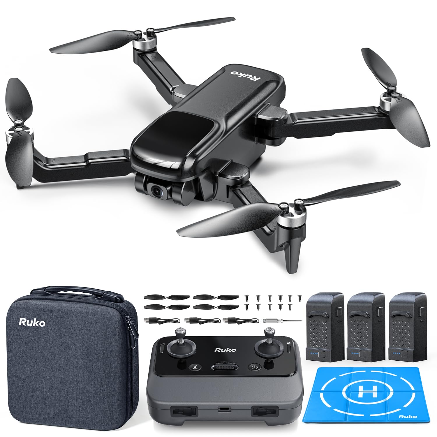 Ruko U11PRO Drone with Camera for Adults 4K, 78 Min Fly Fun Time 3 Extra Batteries, FAA Remote ID Comply, GPS Auto Return, Indoor-Outdoor Mode, Scale 5 Wind Resistance, Beginners