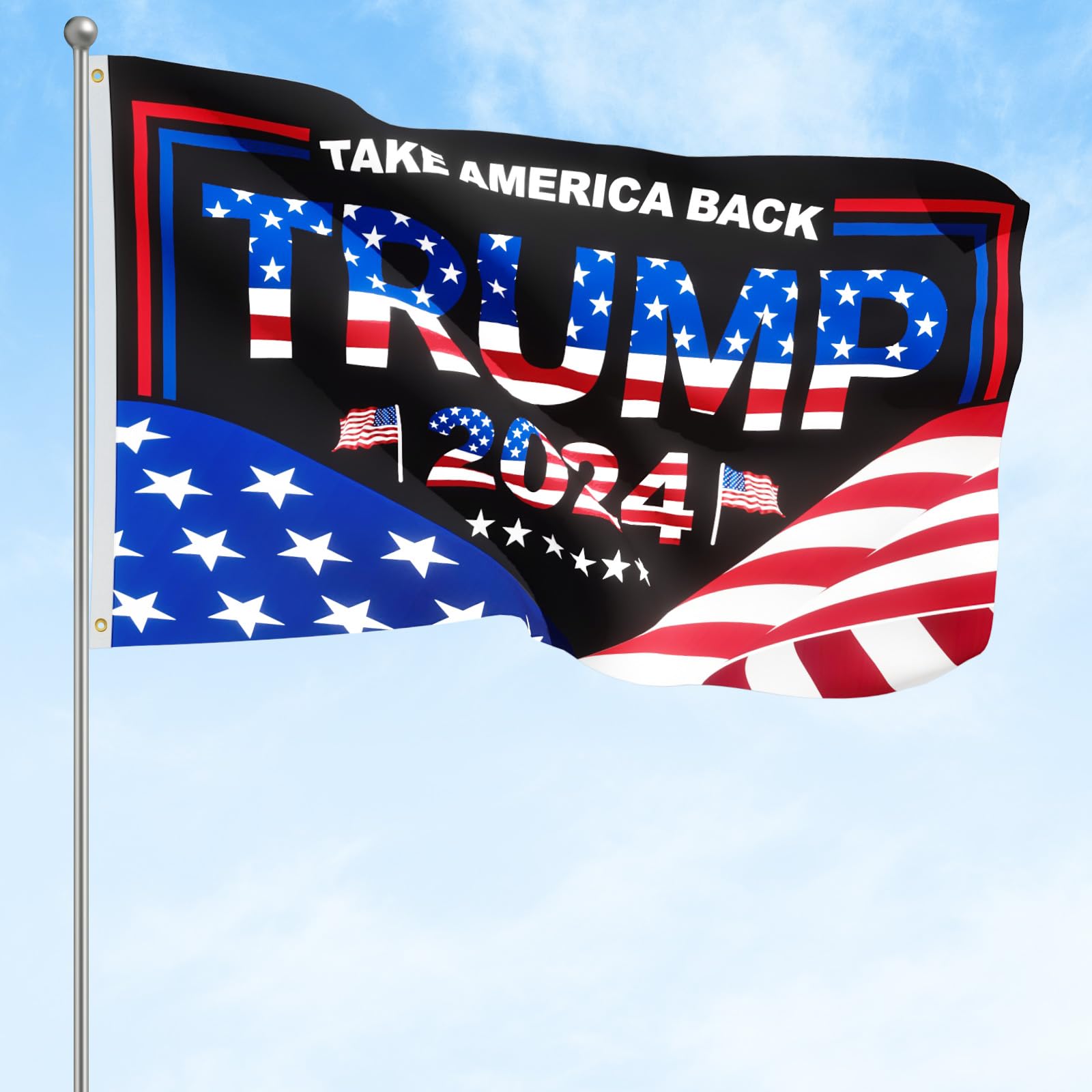 Trump 2024 Flag 3x5 FT President Trump Flag Take America Back Banner Indoor Outdoor 1 Ply With Vivid Patriotic Colors Design UV & Fade Resistant 2 Brass Grommets