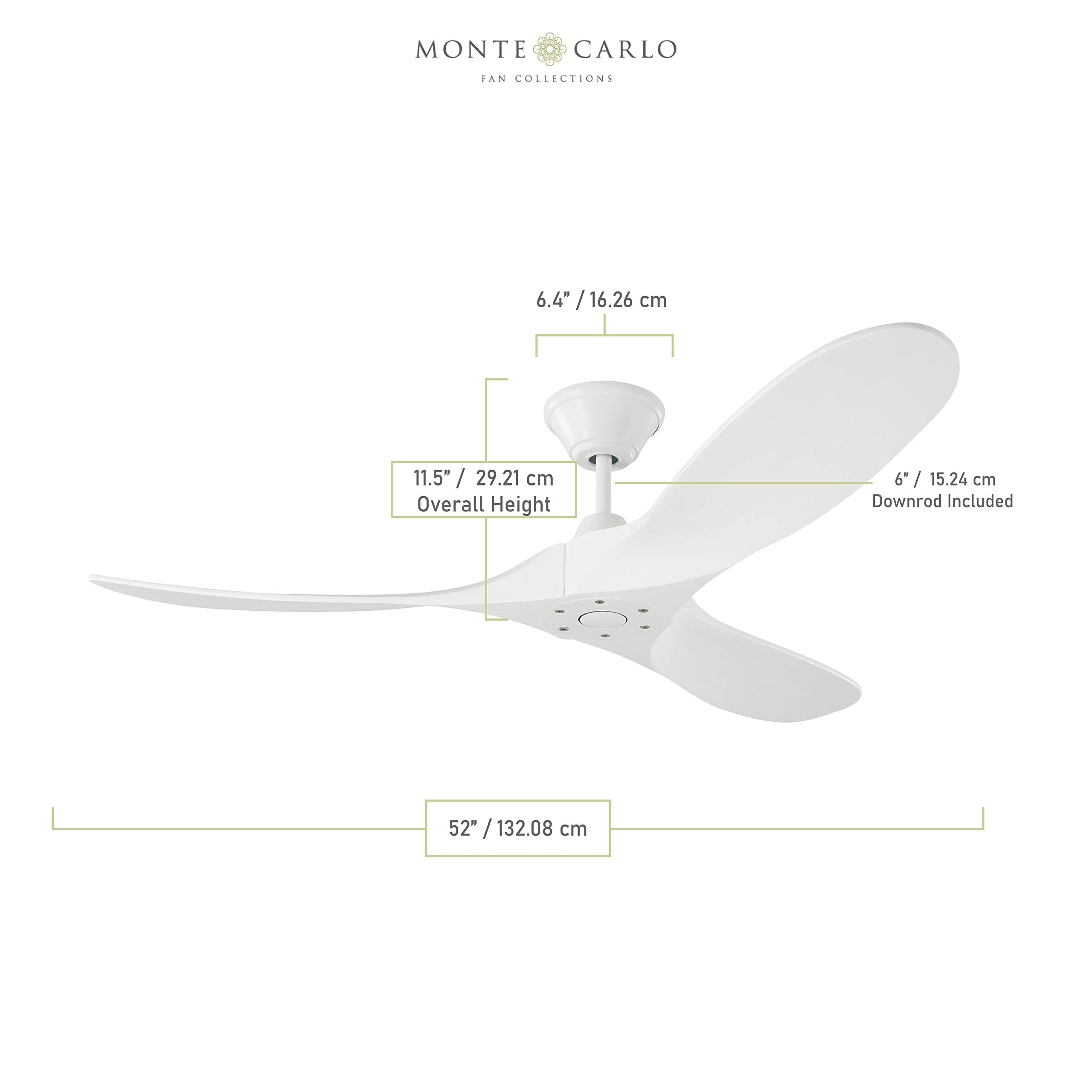 Monte Carlo 3MAVR52RZW Maverick II Energy Star 52" Outdoor Ceiling Fan with Remote Control, 3 Balsa Wood Blades, Matte White