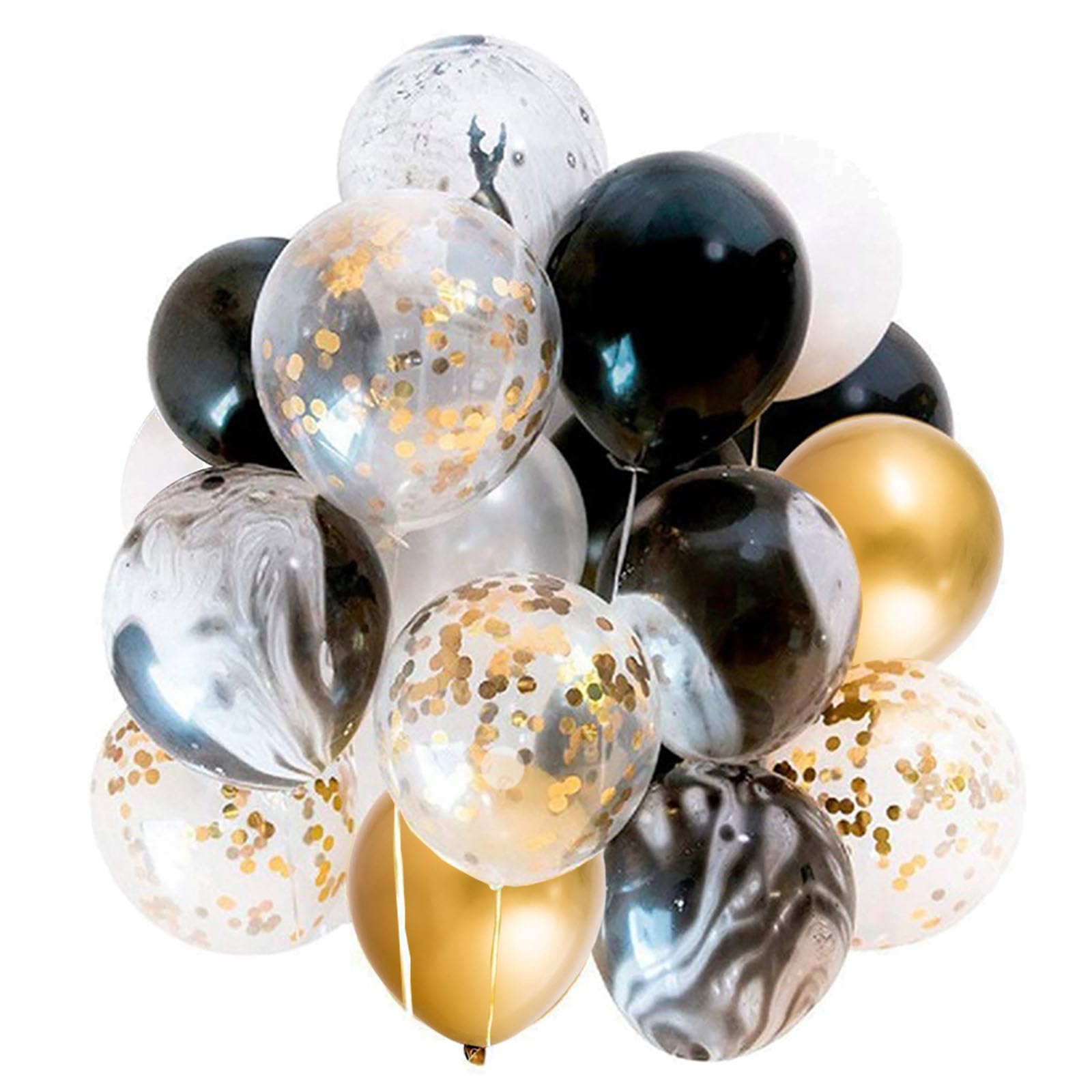 Mayen 50 Pcs 12 Inches Black Gold White Balloons Set, Black Marble Balloons, Gold Metallic and Gold Confetti Balloons, Birthday Party Decorations, New Years Eve Decorations, Graduation Balloons