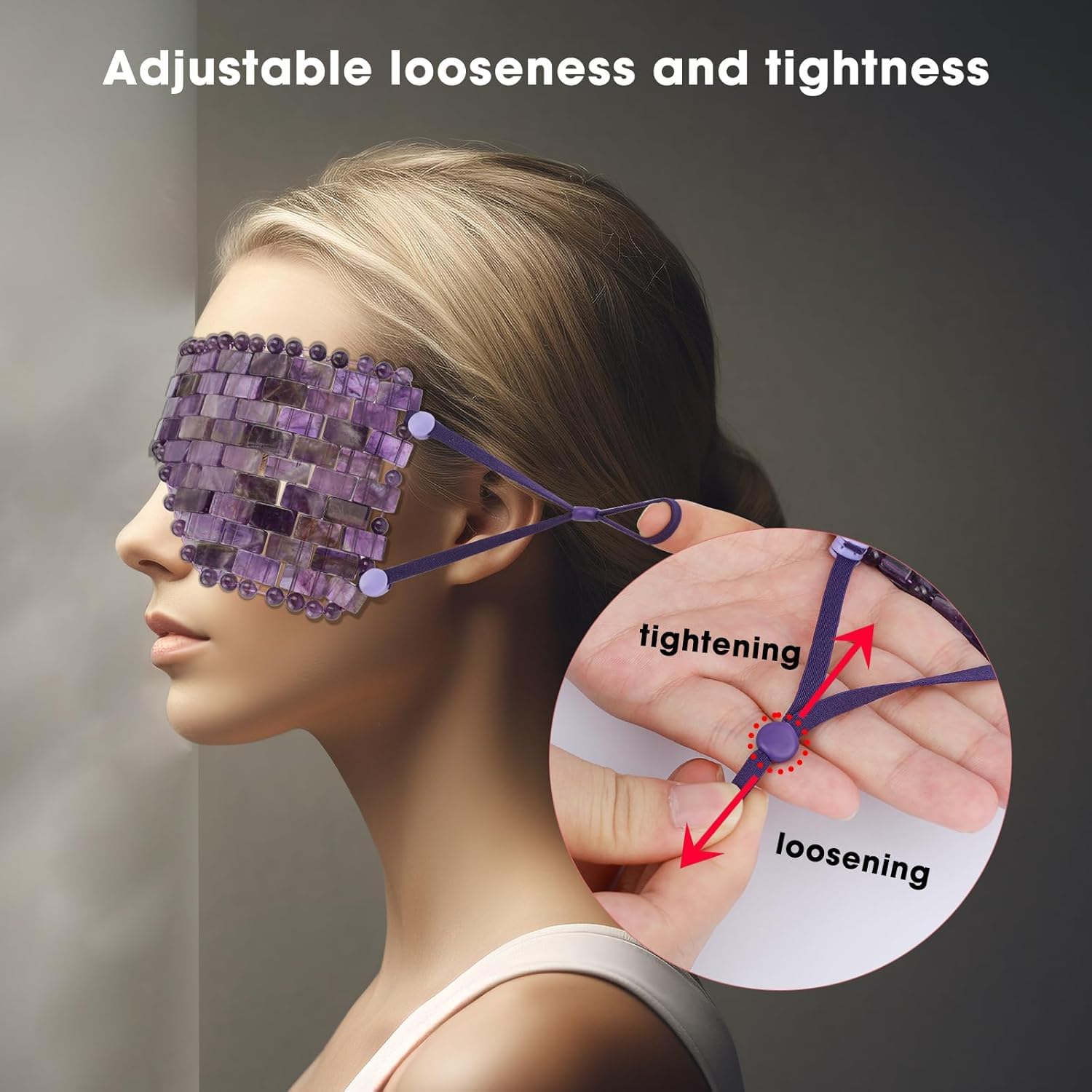LazyGa Jade Eye Mask, Amethyst Crystal Eye Mask with Ear Strap for Face 100% Natural Gemstone Jade Sleep Mask for Hot & Cold Anti Aging Therapy