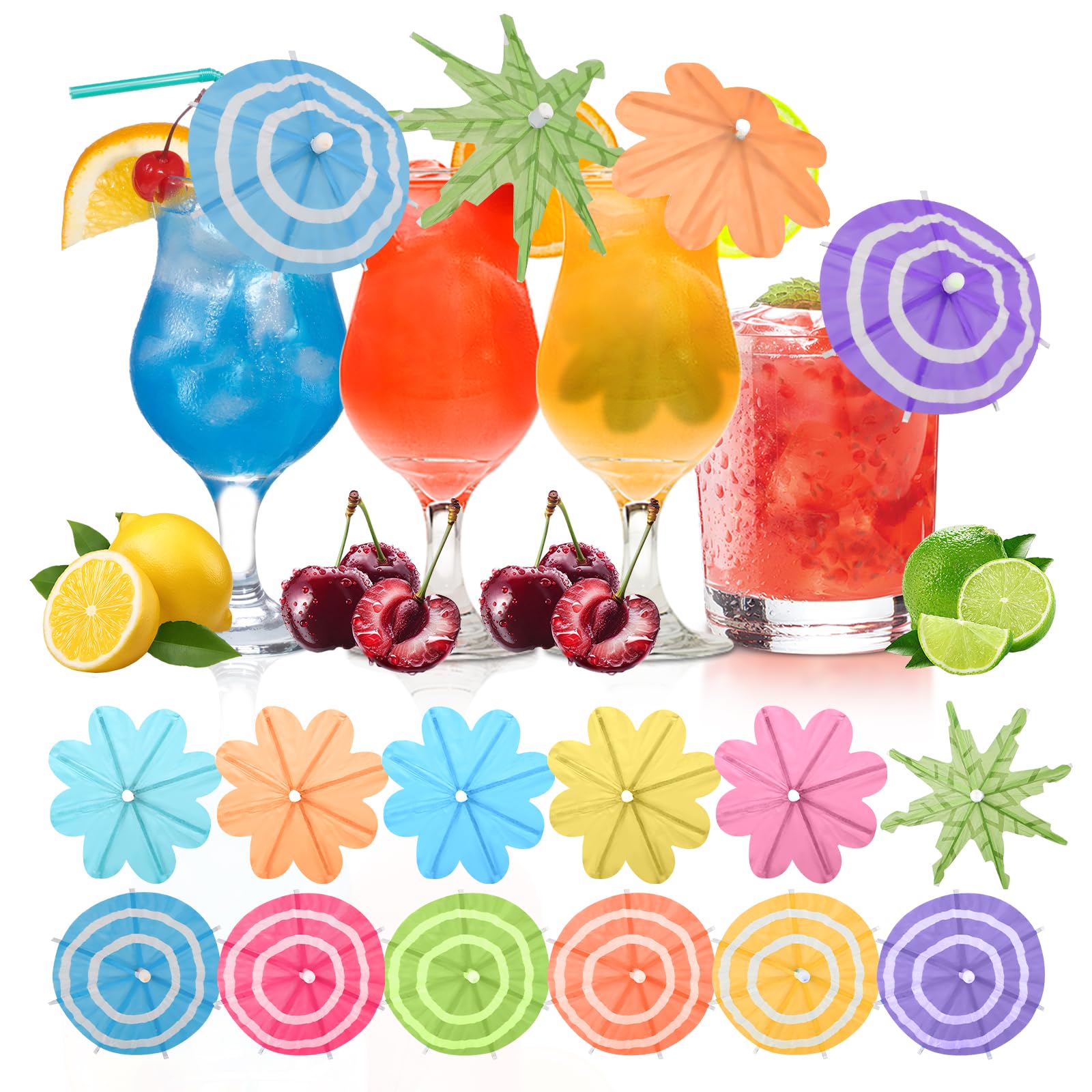 WELLFAR Drink Umbrellas - Umbrella Straws 50 PCS and Umbrella Toothpicks 150 PCS.