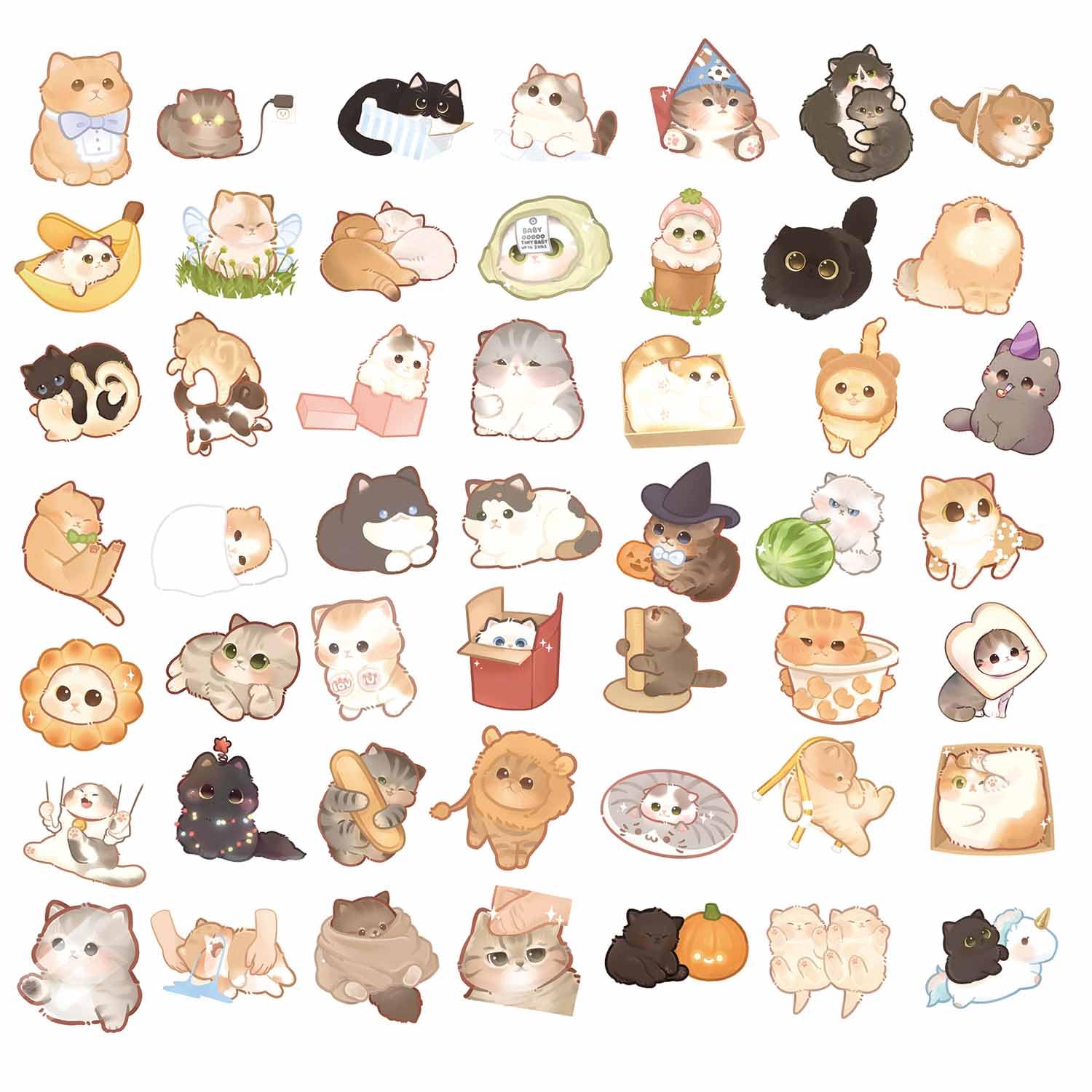 Cute Cat Stickers for Kids Teen Adults 100 Pack, Waterproof Kawaii Stickers Water Bottle Laptop Phone Case Scrapbooking, Cat Birthday Party Kawaii Gift Thing Stuff Item Boy Girl (Kawaii cat 100pcs)