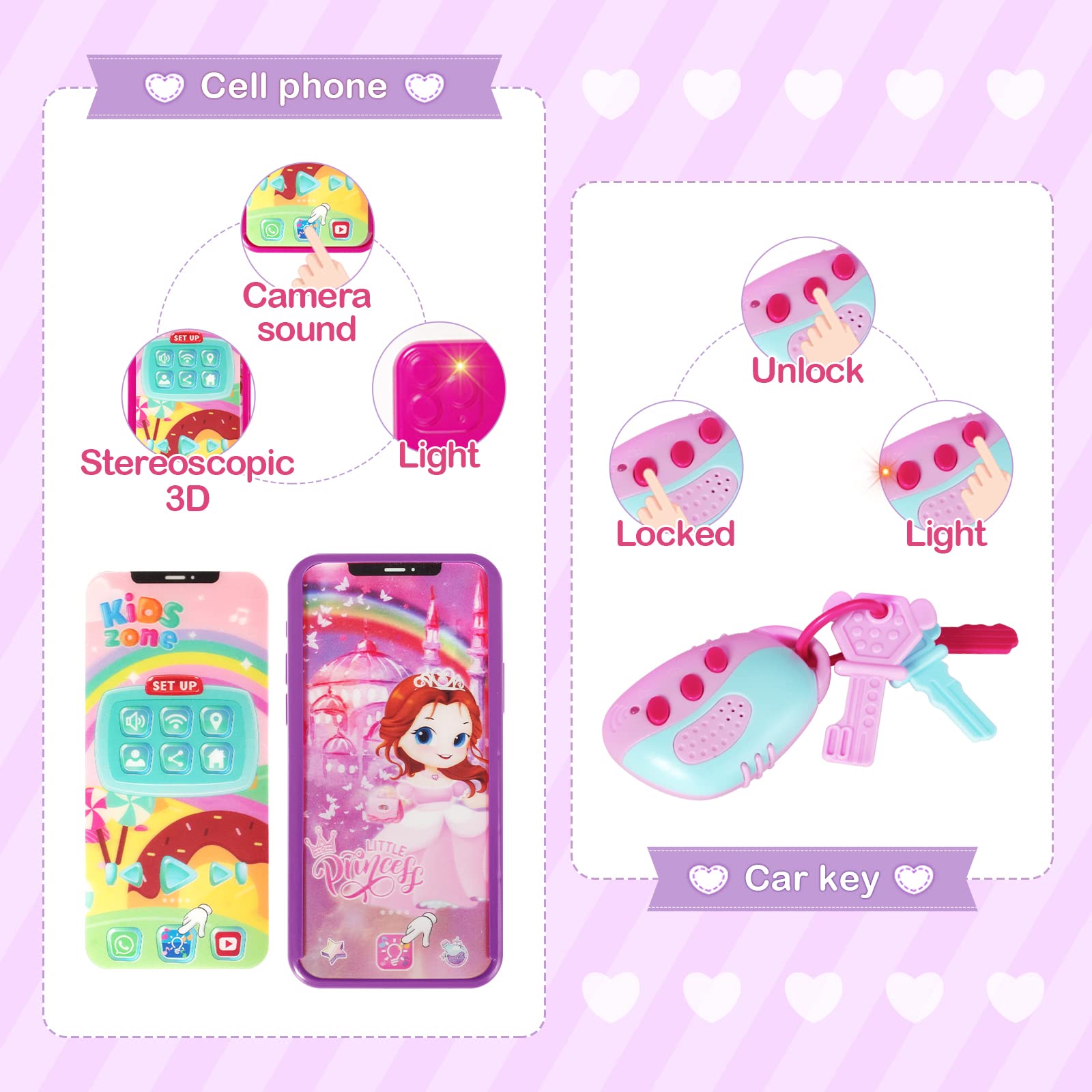 Shemira Play Purse for Little Girls, Princess Pretend Play Girl Toys for 3 4 5 6 7 8 Years Old, Birthday Gift for Girls Age 3-5 4-6 6-8, Toddler Purse with Accessories, Kids Toy Purse,Purple