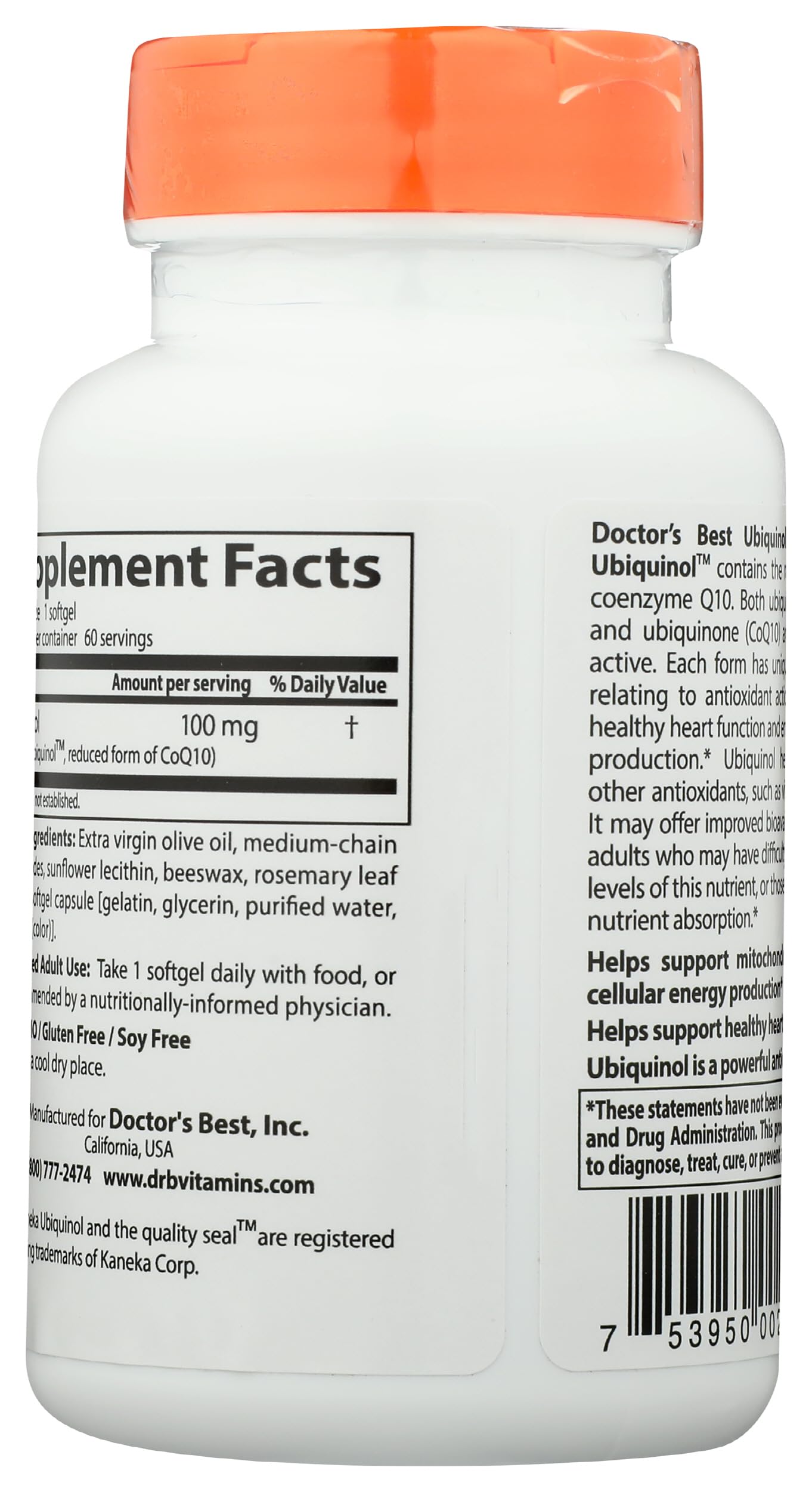 Doctors Best Ubiquinol, Reduced-Form Coenzyme Q10, Non-GMO, Gluten Free, Soy Free 60 Softgels