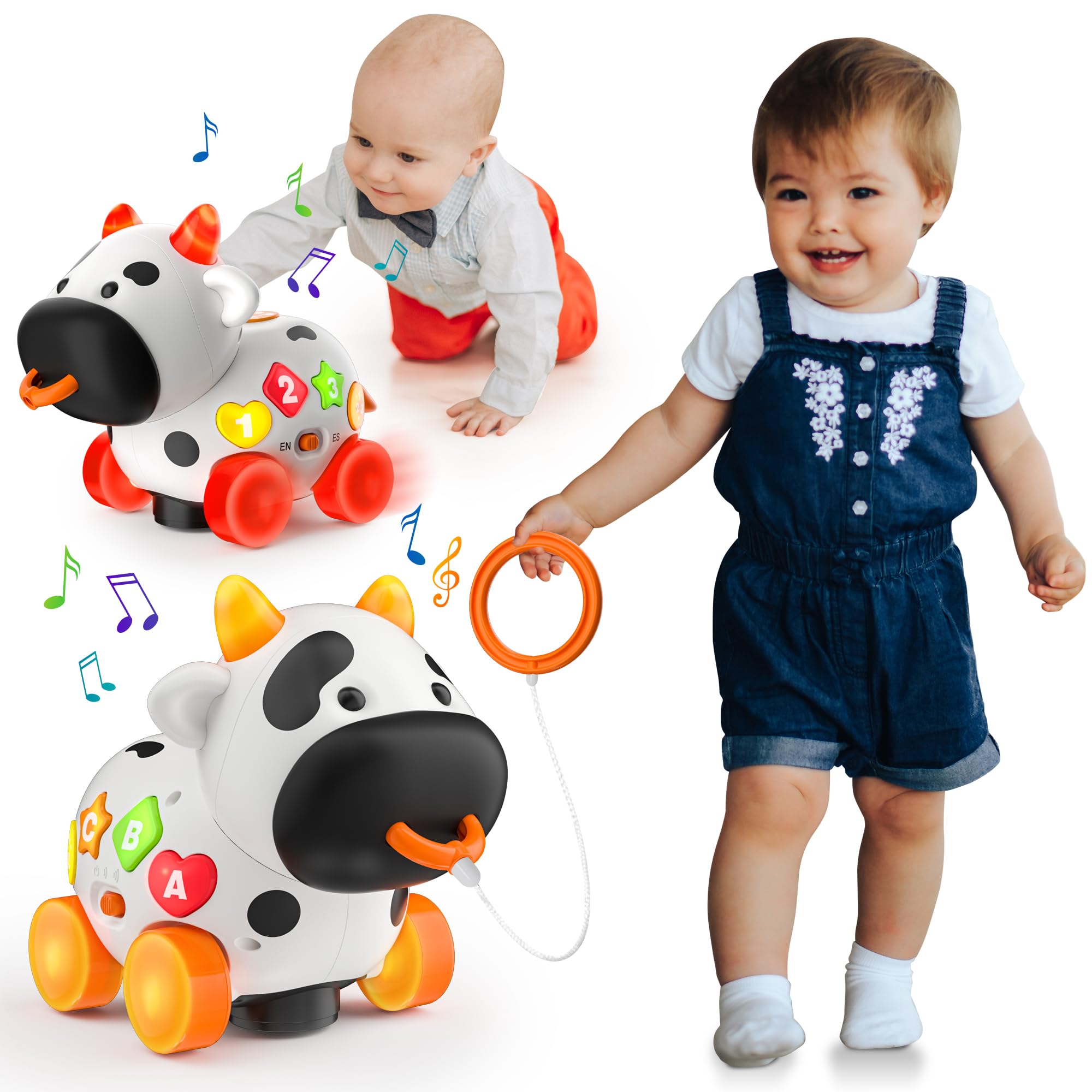 Baby Toy 6-12-18 Month Old, Bilingual Musical Cow, Educational Toys for 1+ Year Old Girl Boy, Infant Toys for 6 7 8 9 10 Month Old Developmental, First Christmas 1st Birthday Gift for 1 Year Old