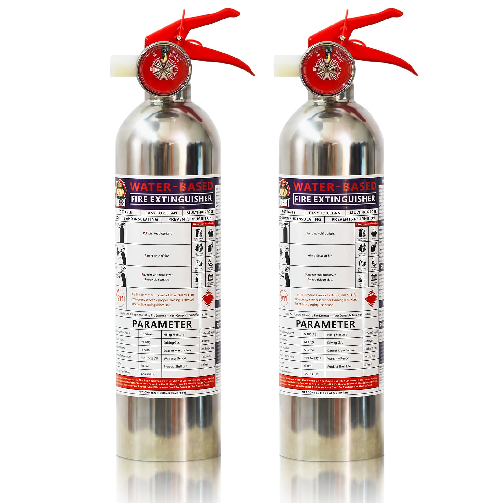 Ougist Portable Fire Extinguisher for Home with Mount, Non-Toxic Water-Based Fire Extinguishers for House - A, B, C, K Types for Kitchen, Truck, Car, Boat, Camping -2 Pack