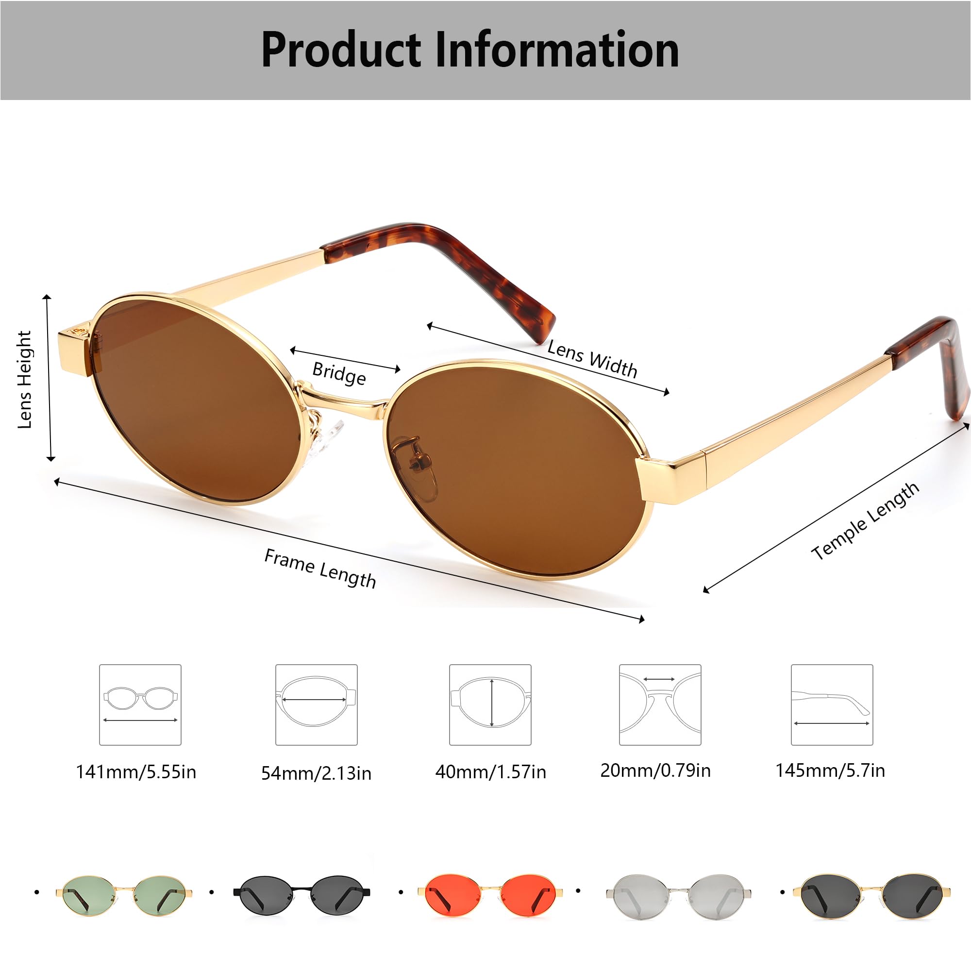 hnbliv Retro Oval Sunglasses for Women Men Shade UV400 Protection Trendy Glod Frame