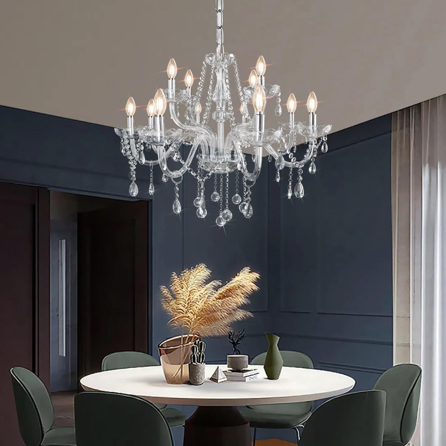 Gorgeous Vintage Crystal Chandelier 12-Lights K9 Crystal Candle Chandelier Pendant Lamp Large Ceiling Light Fixture for Living Room Dining Room Hallway Entry W33.5 X H47.2 of CRYSTOP