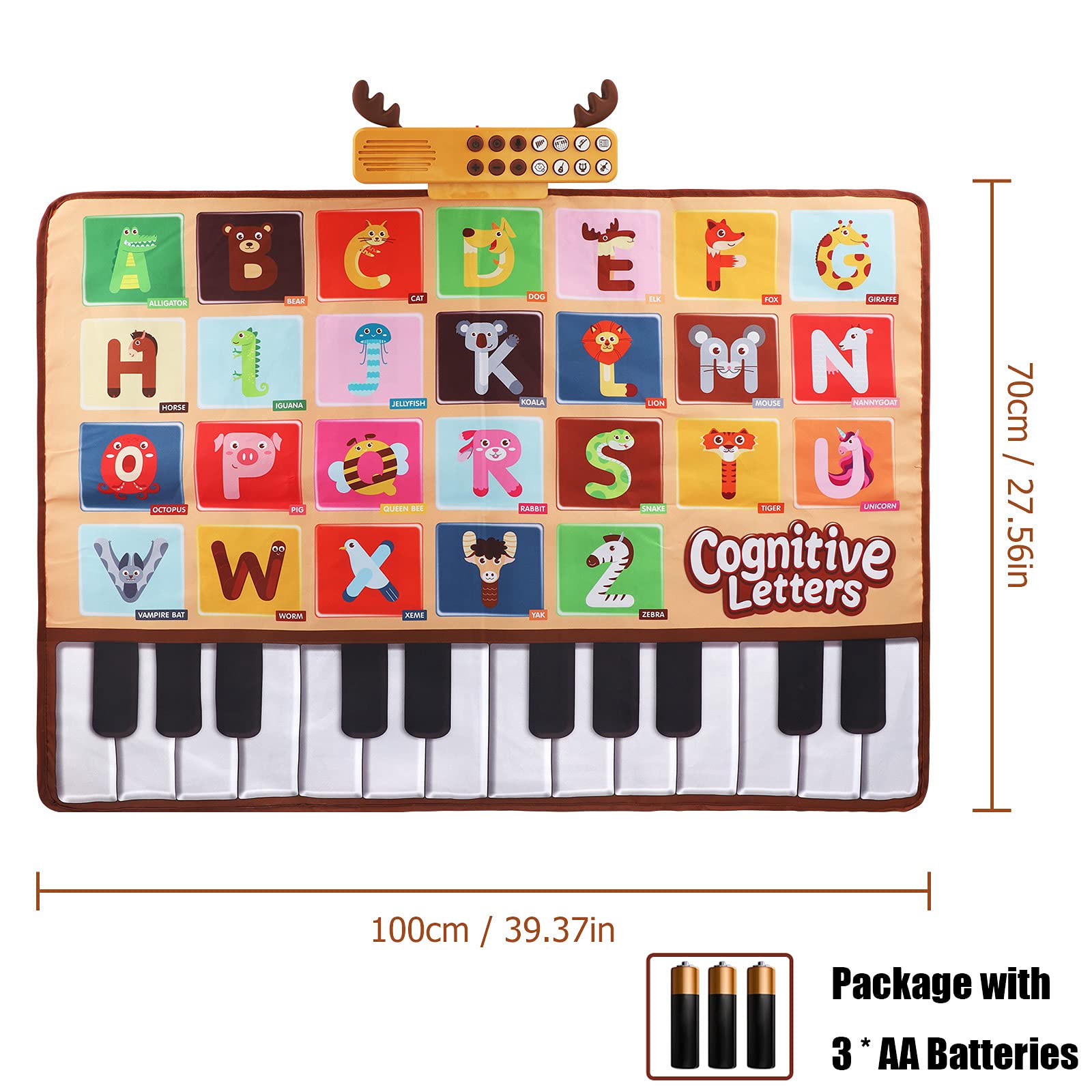 Bluejay Baby Piano Mat, Musical Keyboard Learning Toys with 26 Letters, Electronic Music Animal Touch Play Mat Toddler Toys Gifts for Boys and Girls 1 2 3 Year Old