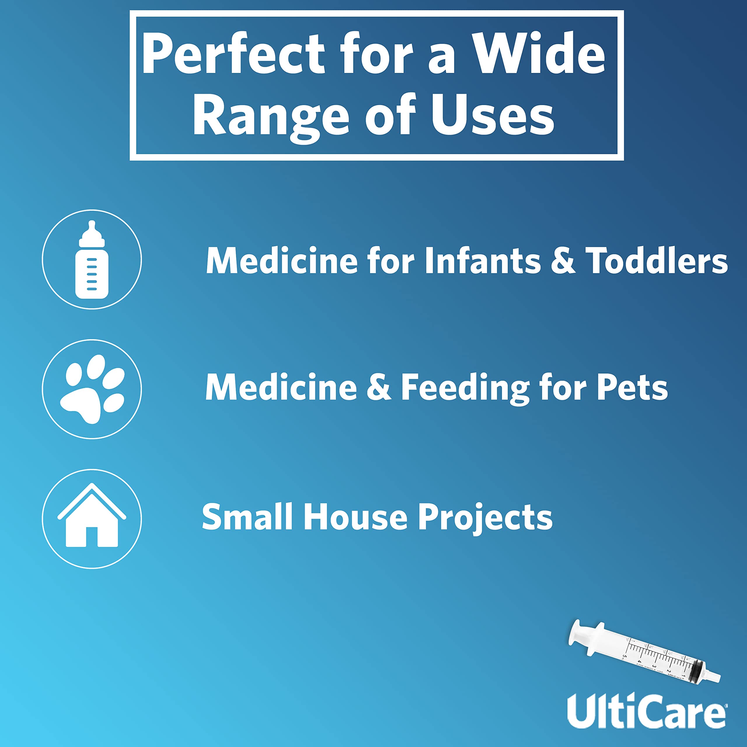 UltiCare 5mL (1 TSP) Oral Syringe – Uses Include Oral Administration of Medicine for Infants, Toddlers and Small Pets, and Small HH Projects. Oral Tip with Cap, Sterile Individually Wrapped, 60 Count